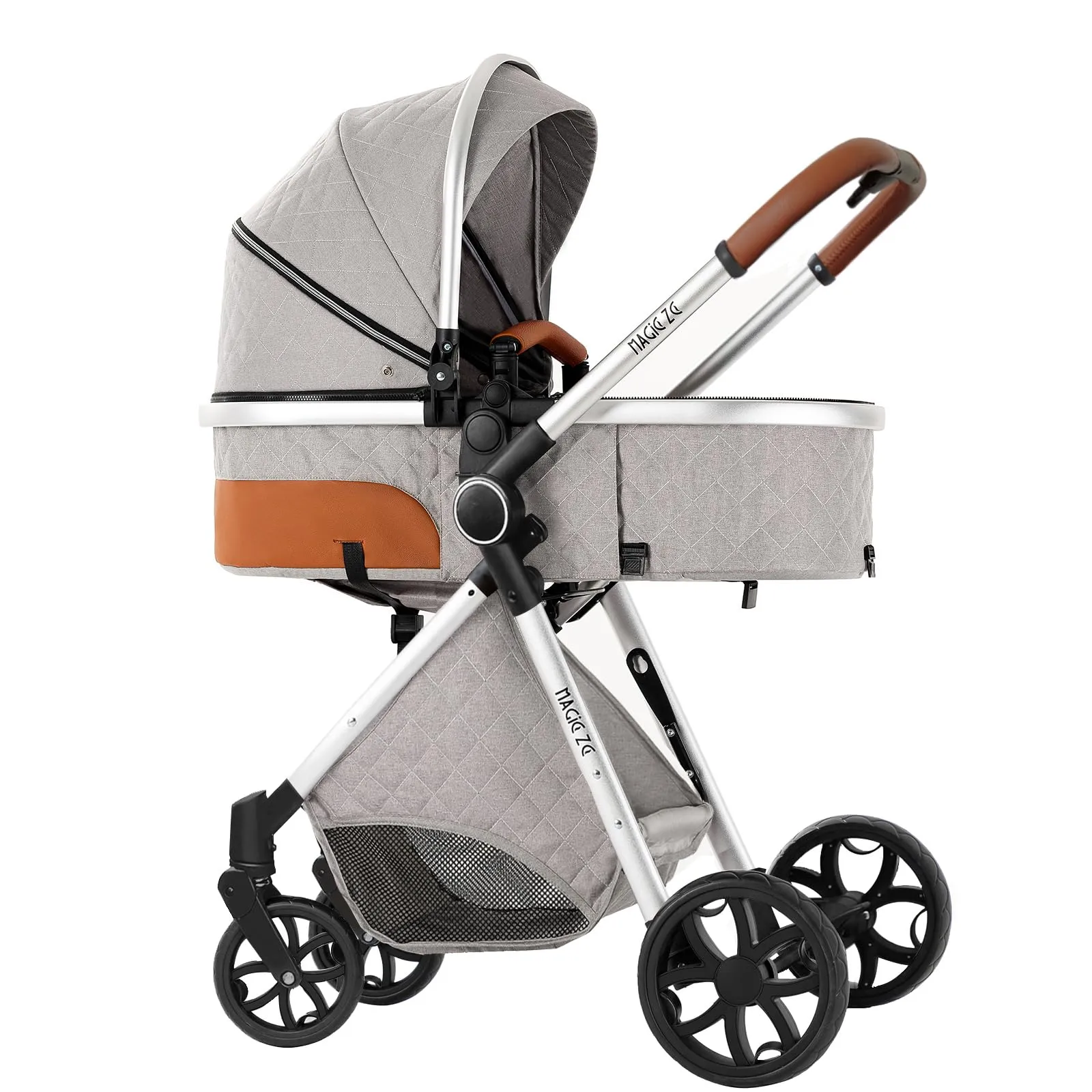 Reenborn Passeggino Trio, Passeggino 3 in 1 con Due Modi Reversibili Spingere, Trio con Telaio Alluminio Paesaggistico Alto, Tris Passeggini Neonati Design Pieghevole in Un Clic (V9 Light Grey) - immagine 9
