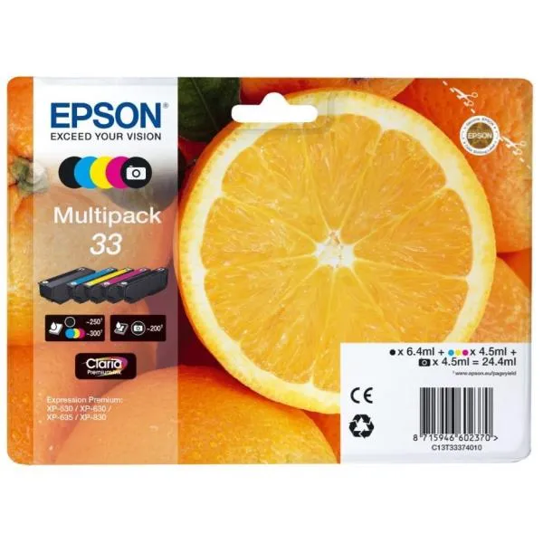Epson Cartucce Di Inchiostro Inchiostri Claria Magenta Premium 33 Arance Multipack 1 X 6 4 Ml Nero 1 4 5 Giallo 1 C13T33374011 - immagine 1