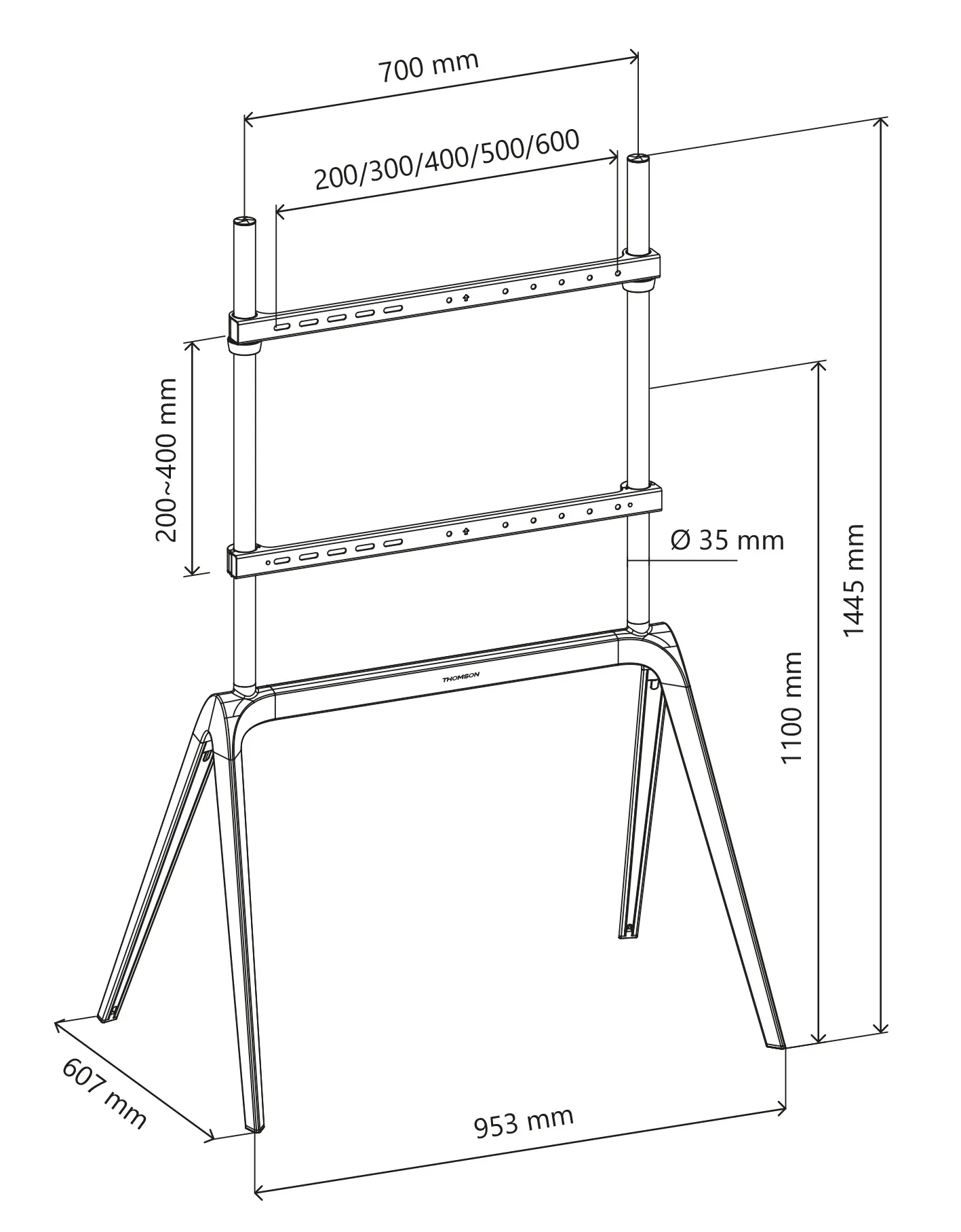 Staffa Pavimento Per Tv 55-86 Load 60Kg 600X400 Bianco Metal - immagine 1