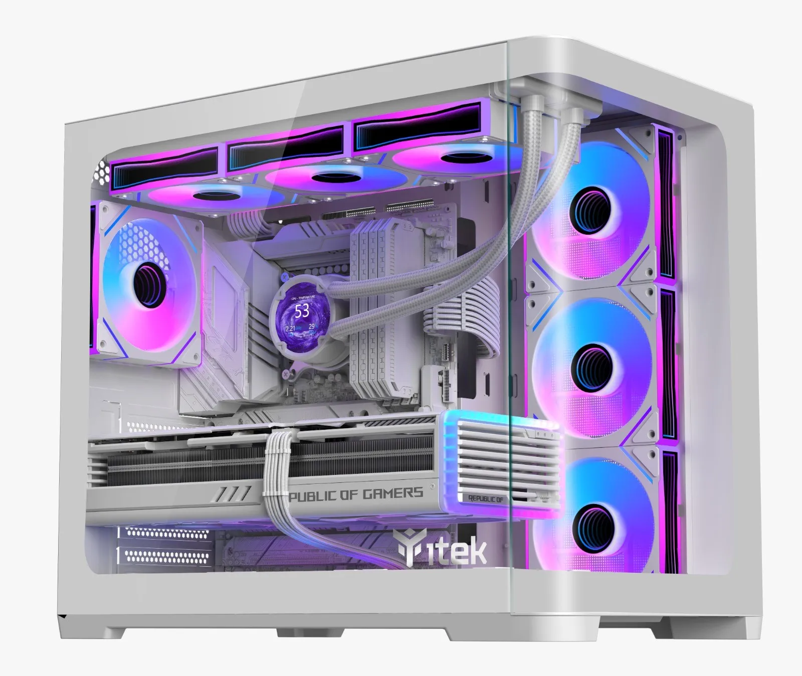 Itek Case Dark Cave Curved Gaming Tower Atx 4X12Cm Argb Fan 2Xusb3 Type-C Curved Temp Glass S - immagine 1