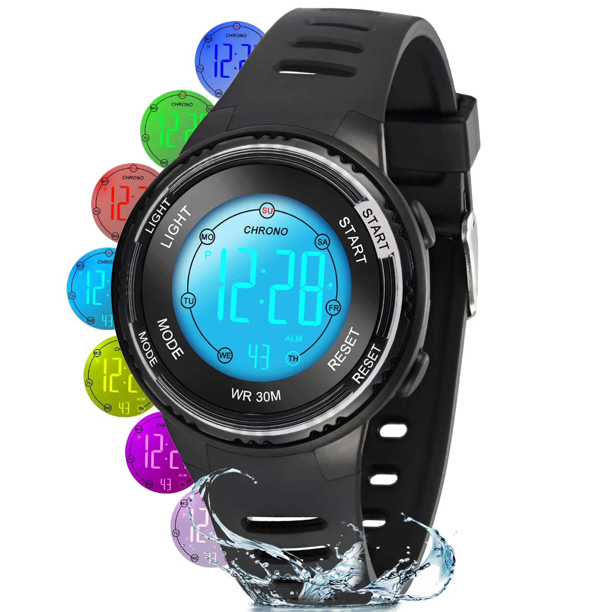 GUUMUXIN Orologio Digitale,7 Luci,3ATM,Sportivo,5-16 Anni - immagine 1