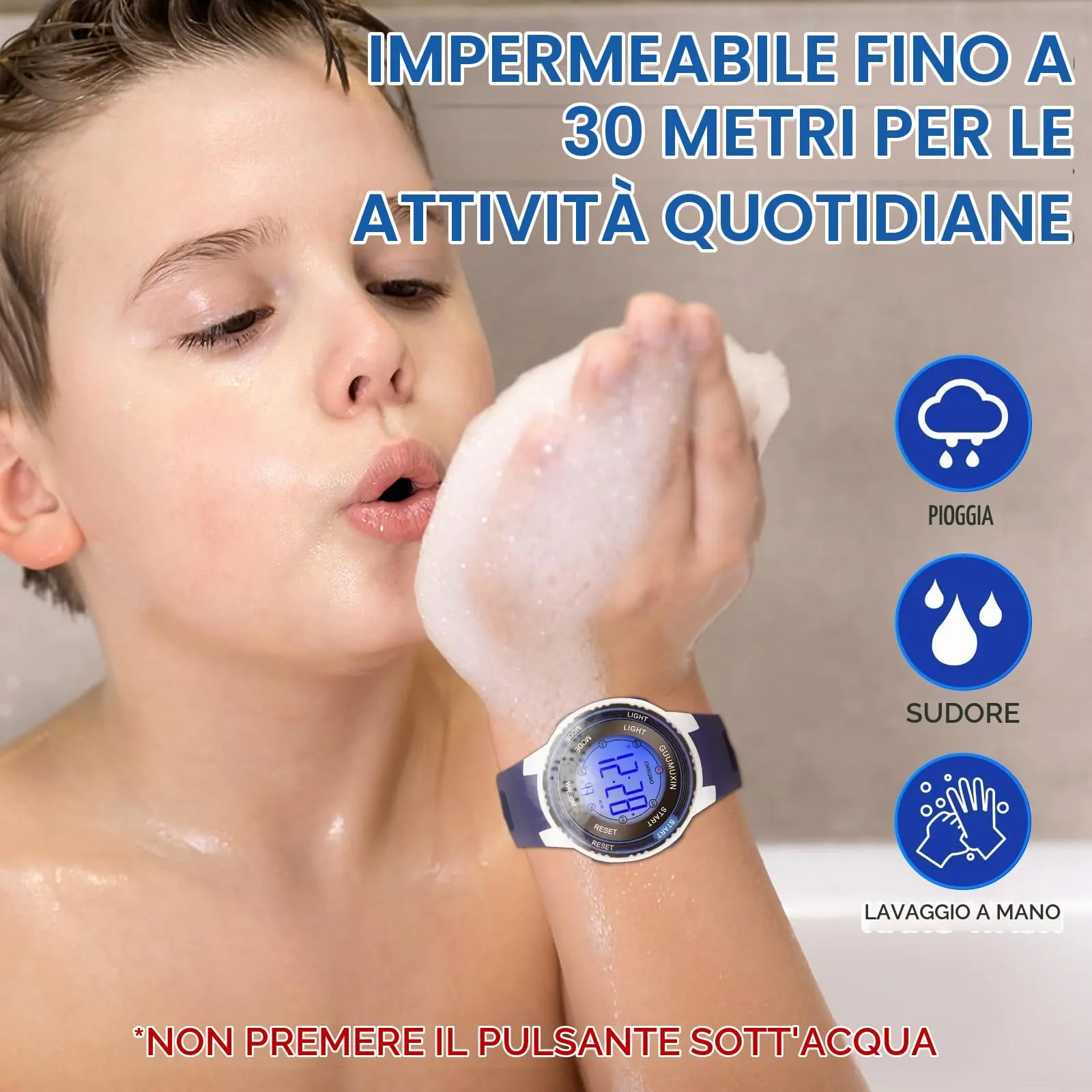 GUUMUXIN Orologio Digitale,7 Luci,3ATM,Sportivo,5-16 Anni - immagine 3