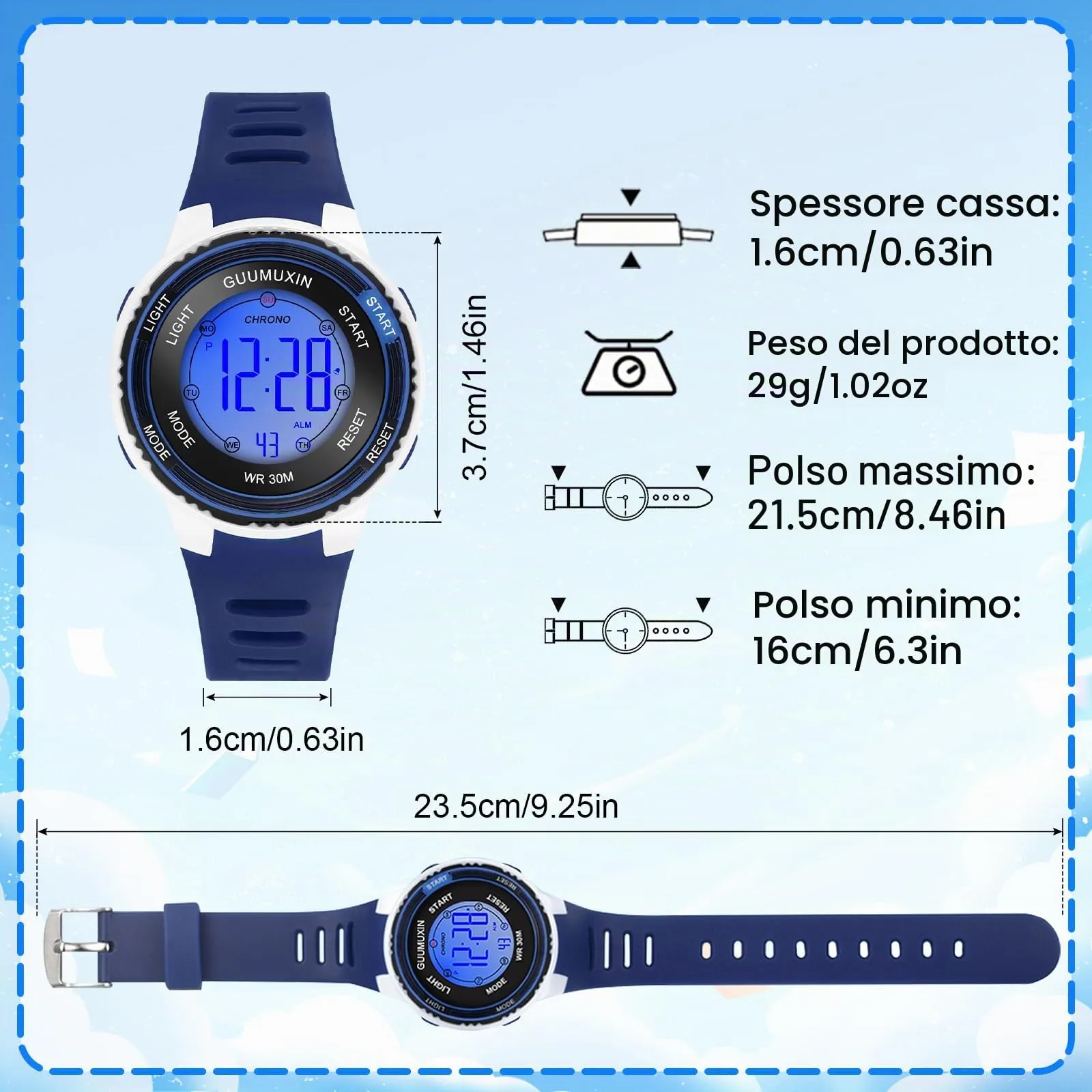 GUUMUXIN Orologio Digitale,7 Luci,3ATM,Sportivo,5-16 Anni - immagine 5