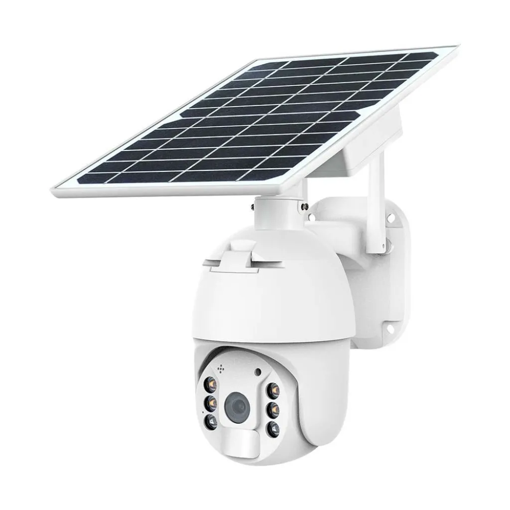 V-TAC Camera di Videosorveglianza con Pannello Solare HD Orientabile PTZ WiFi Visione Notturna e Sensore di Movimento con Microfono e Altoparlante Integrati Colore Bianco - immagine 1