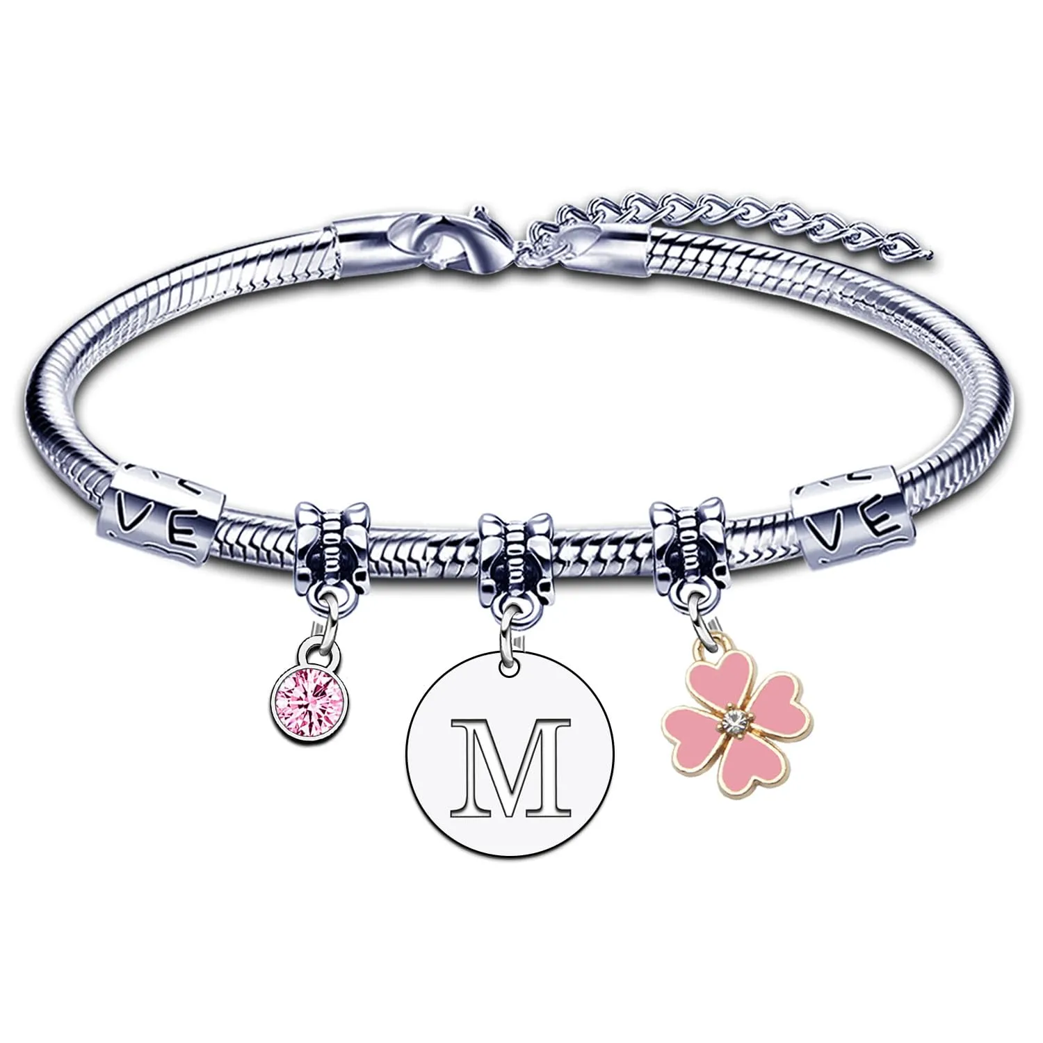 KJKJKJ A-Z 26 Lettera Iniziale Ciondolo Bracciale Donne - Regalo Personalizzato per Natale, Compleanno, Laurea - Idea per Figlia, Sorelle, Amici, Amante (M) - immagine 1