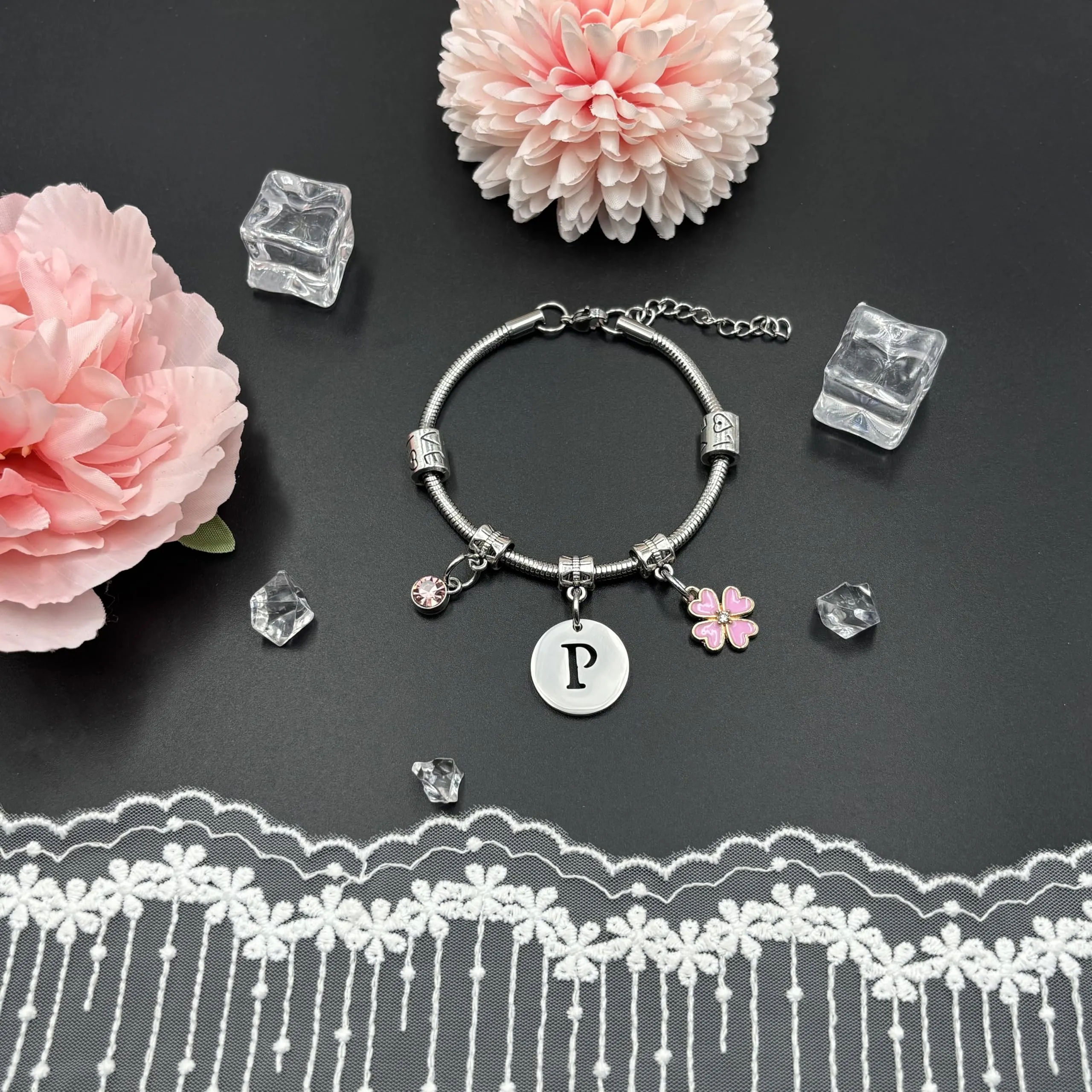 KJKJKJ A-Z 26 Lettera Iniziale Ciondolo Bracciale Donne Personalizzazione Idee Regalo Figlia, Sorelle, Amici, Amante - Natale, Laurea - immagine 3