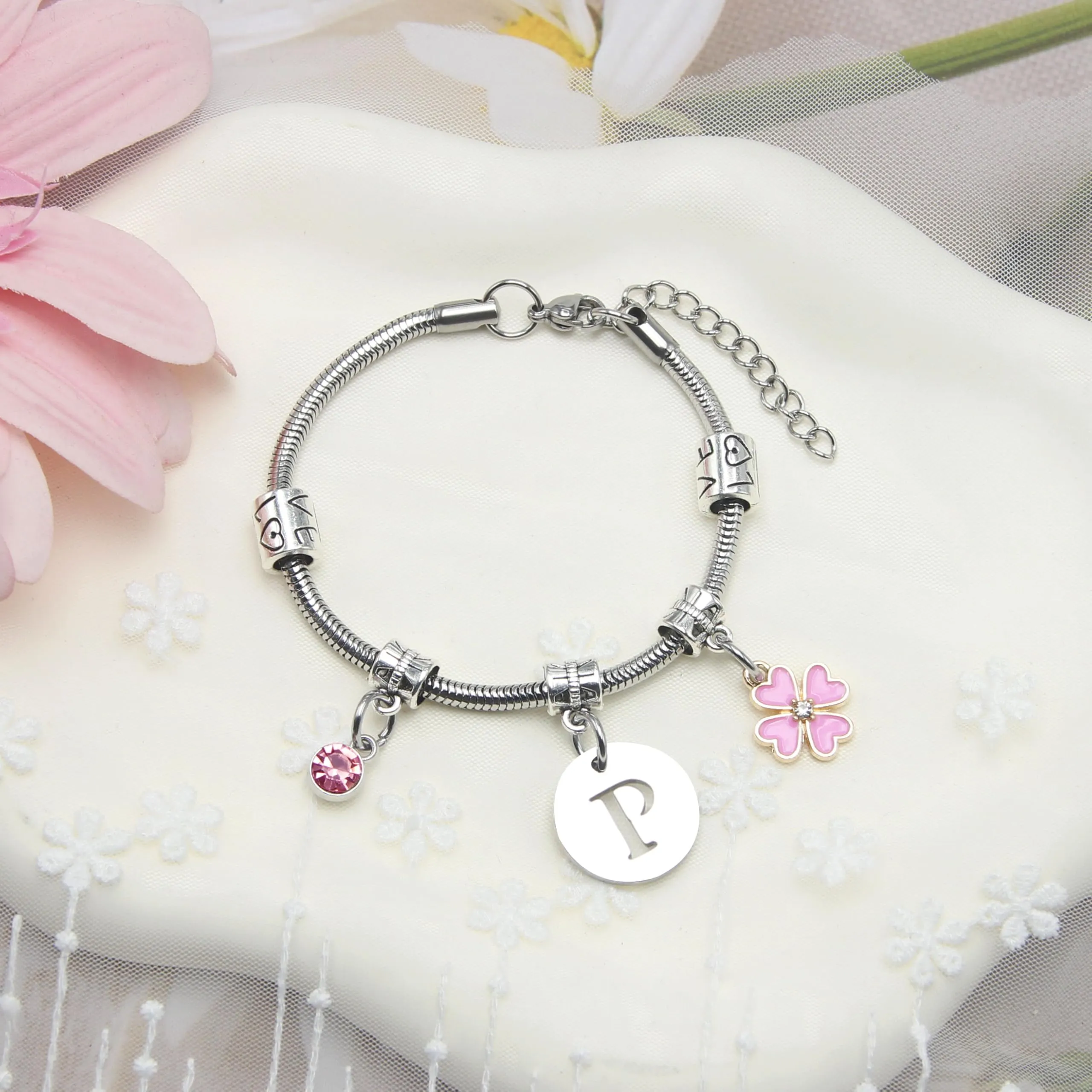 KJKJKJ A-Z 26 Lettera Iniziale Ciondolo Bracciale Donne Personalizzazione Idee Regalo Figlia, Sorelle, Amici, Amante - Natale, Laurea - immagine 5