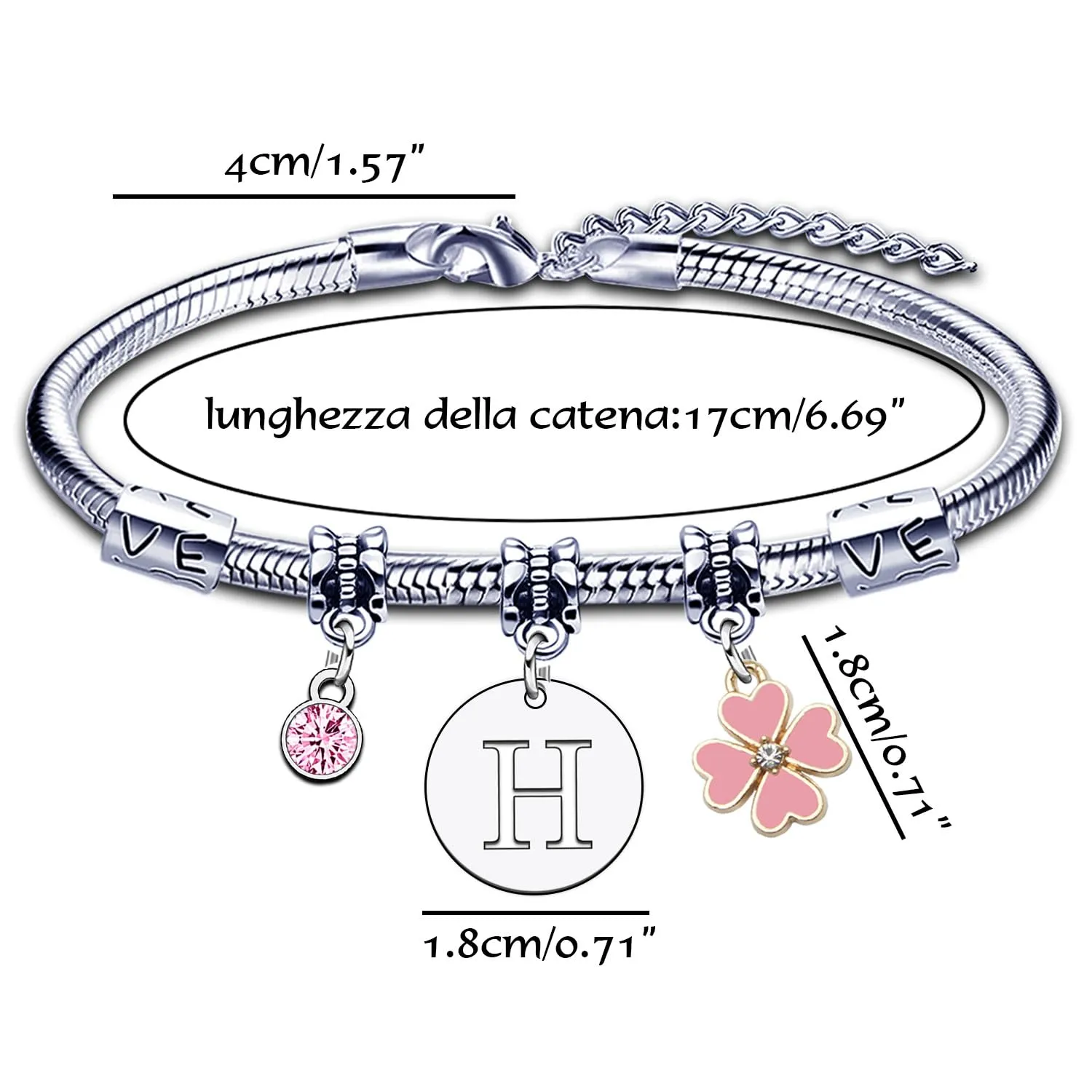 KJKJKJ A-Z 26 Lettera Iniziale Ciondolo Bracciale per Donne - Regali Personalizzati per Figlia, Sorelle, Amici, Amante, Compleanno, Natale, Laurea - immagine 2