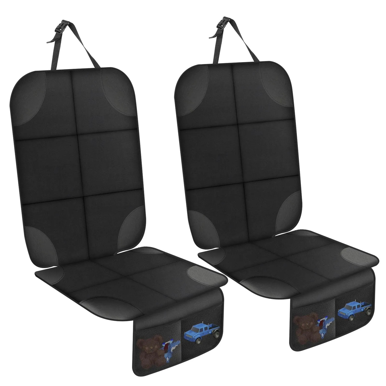 AiQInu Protezione Sedile Auto, 2Pcs Protezioni Per Seggiolino Auto Impermeabile Antiscivolo per Bambini Compatibile con 2 Tasche Portaoggetti per Suv,Berlina,Seggiolino Auto in Pelle E Tessuto - immagine 1