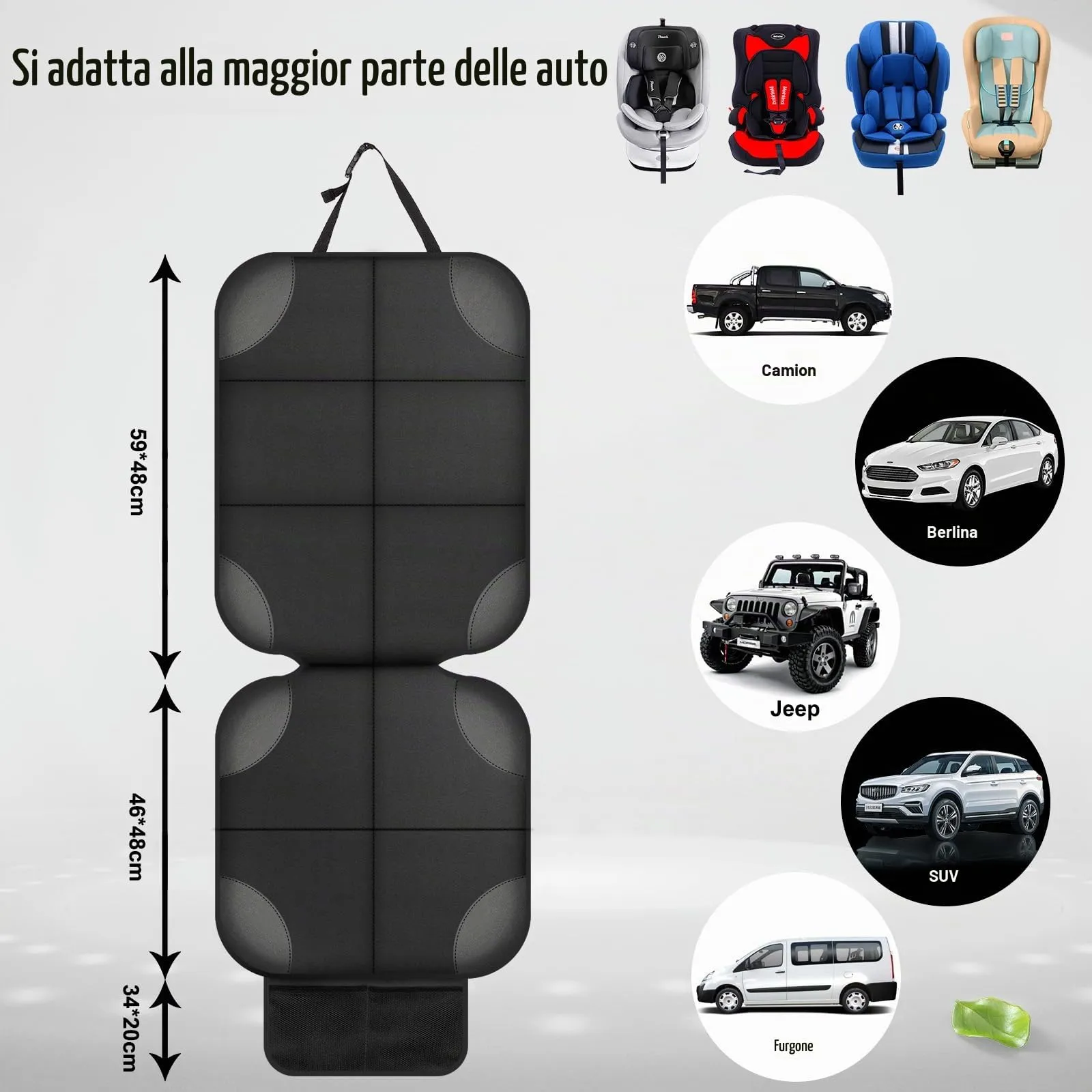 AiQInu Protezione Sedile Auto, 2Pcs Protezioni Per Seggiolino Auto Impermeabile Antiscivolo per Bambini Compatibile con 2 Tasche Portaoggetti per Suv,Berlina,Seggiolino Auto in Pelle E Tessuto - immagine 2