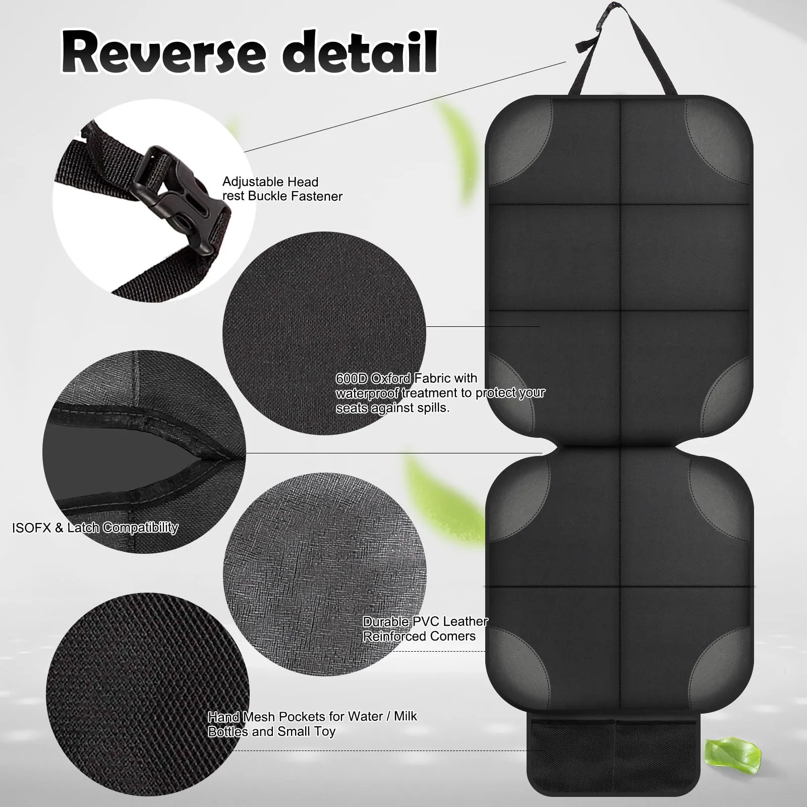AiQInu Protezione Sedile Auto, 2Pcs Protezioni Per Seggiolino Auto Impermeabile Antiscivolo per Bambini Compatibile con 2 Tasche Portaoggetti per Suv,Berlina,Seggiolino Auto in Pelle E Tessuto - immagine 3