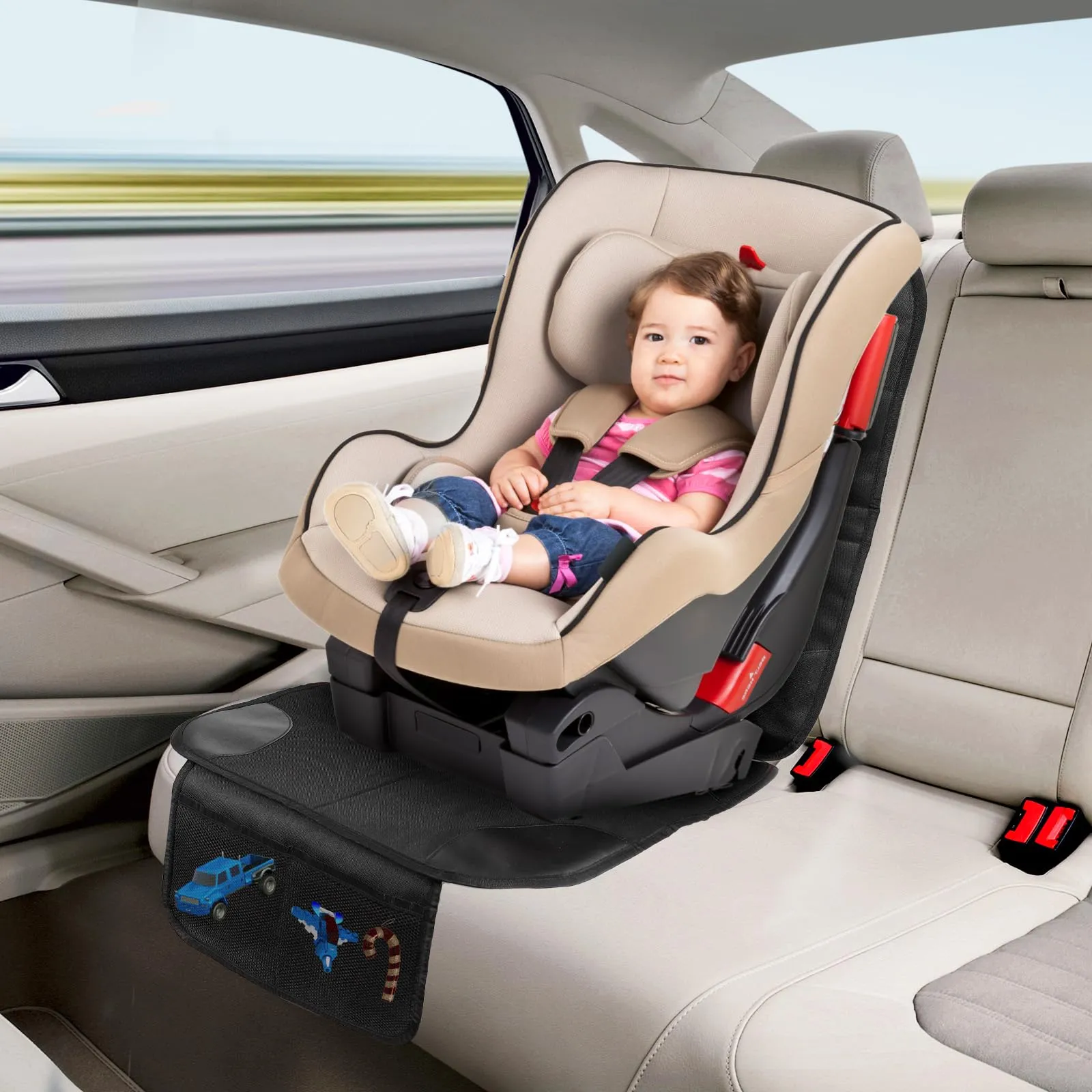 AiQInu Protezione Sedile Auto, 2Pcs Protezioni Per Seggiolino Auto Impermeabile Antiscivolo per Bambini Compatibile con 2 Tasche Portaoggetti per Suv,Berlina,Seggiolino Auto in Pelle E Tessuto - immagine 5