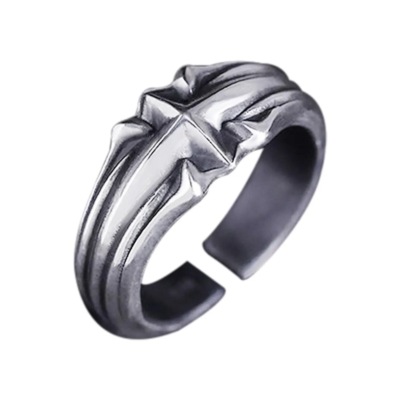 KONFEN Anello Stella Uomo, Vichingo Anelli Intagliati Regolabile per Uomo Materiale Ipoallergenico, Vintage Hip Pop Anelli Aperti Gothic Punk Classic Unique Texture Mens Jewellery, Argento - immagine 1
