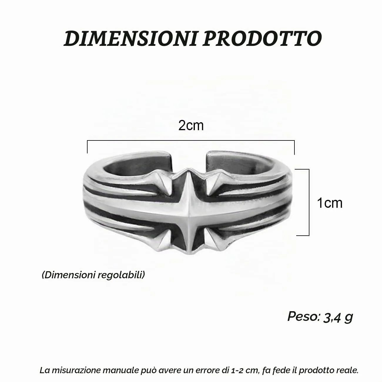 KONFEN Anello Stella Uomo, Vichingo Anelli Intagliati Regolabile per Uomo Materiale Ipoallergenico, Vintage Hip Pop Anelli Aperti Gothic Punk Classic Unique Texture Mens Jewellery, Argento - immagine 6