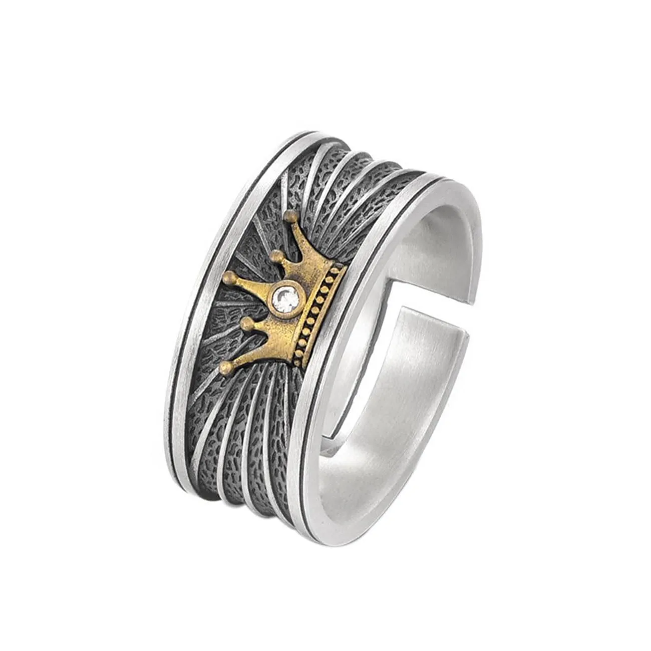 KONFEN Anello Uomo Vichingo Intagliati Regolabile, Anelli Aperti Vintage Hip Pop Gothic Punk Classic Gioielli dalla Struttura Pollice Mignolo Unica, Argento - immagine 1