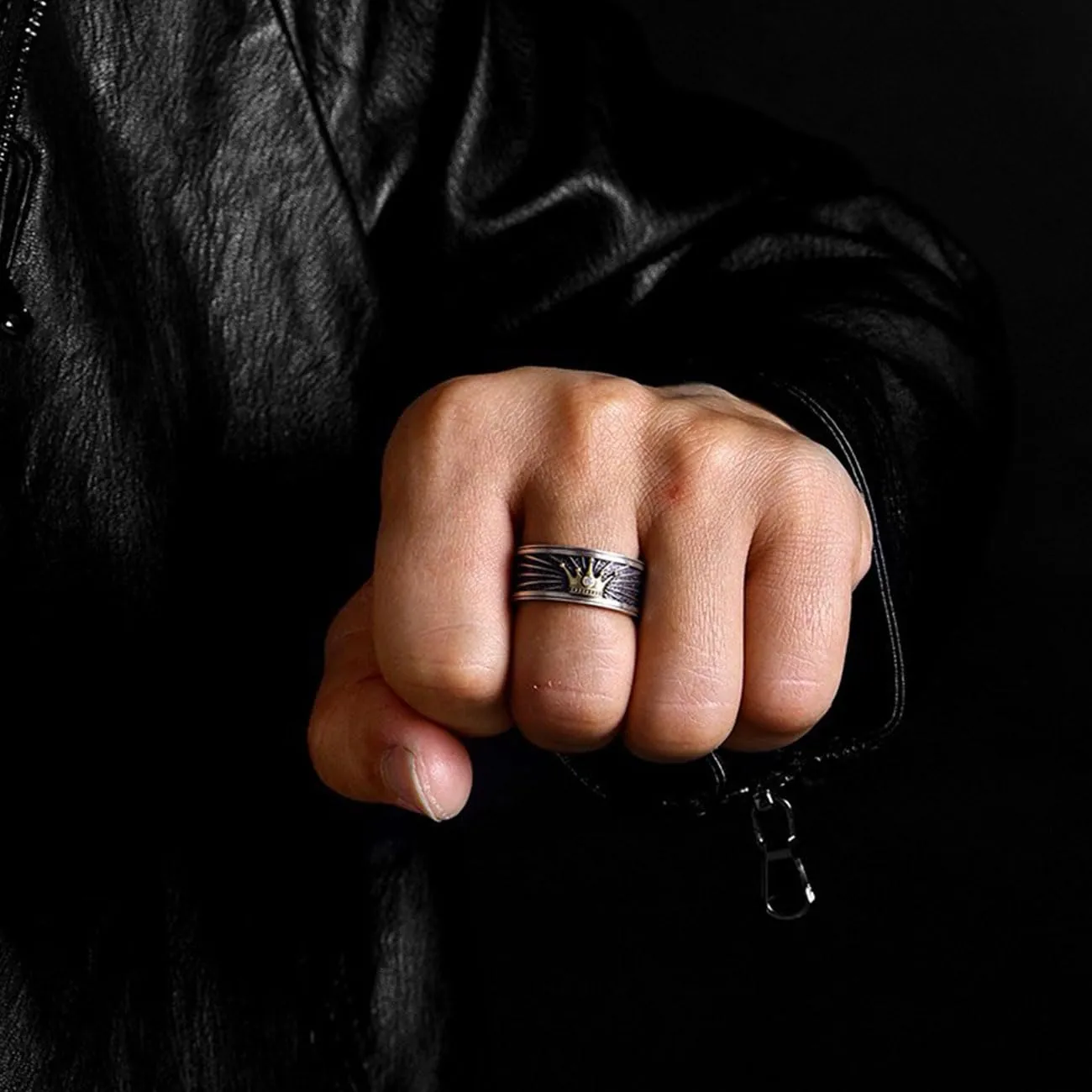 KONFEN Anello Uomo Vichingo Intagliati Regolabile, Anelli Aperti Vintage Hip Pop Gothic Punk Classic Gioielli dalla Struttura Pollice Mignolo Unica, Argento - immagine 2