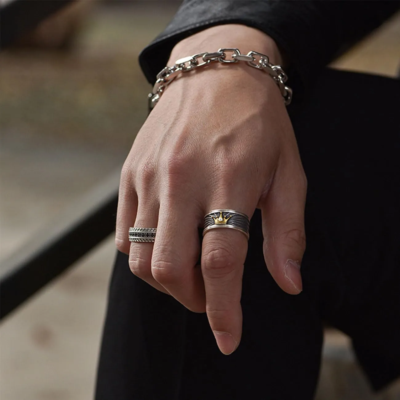 KONFEN Anello Uomo Vichingo Intagliati Regolabile, Anelli Aperti Vintage Hip Pop Gothic Punk Classic Gioielli dalla Struttura Pollice Mignolo Unica, Argento - immagine 6