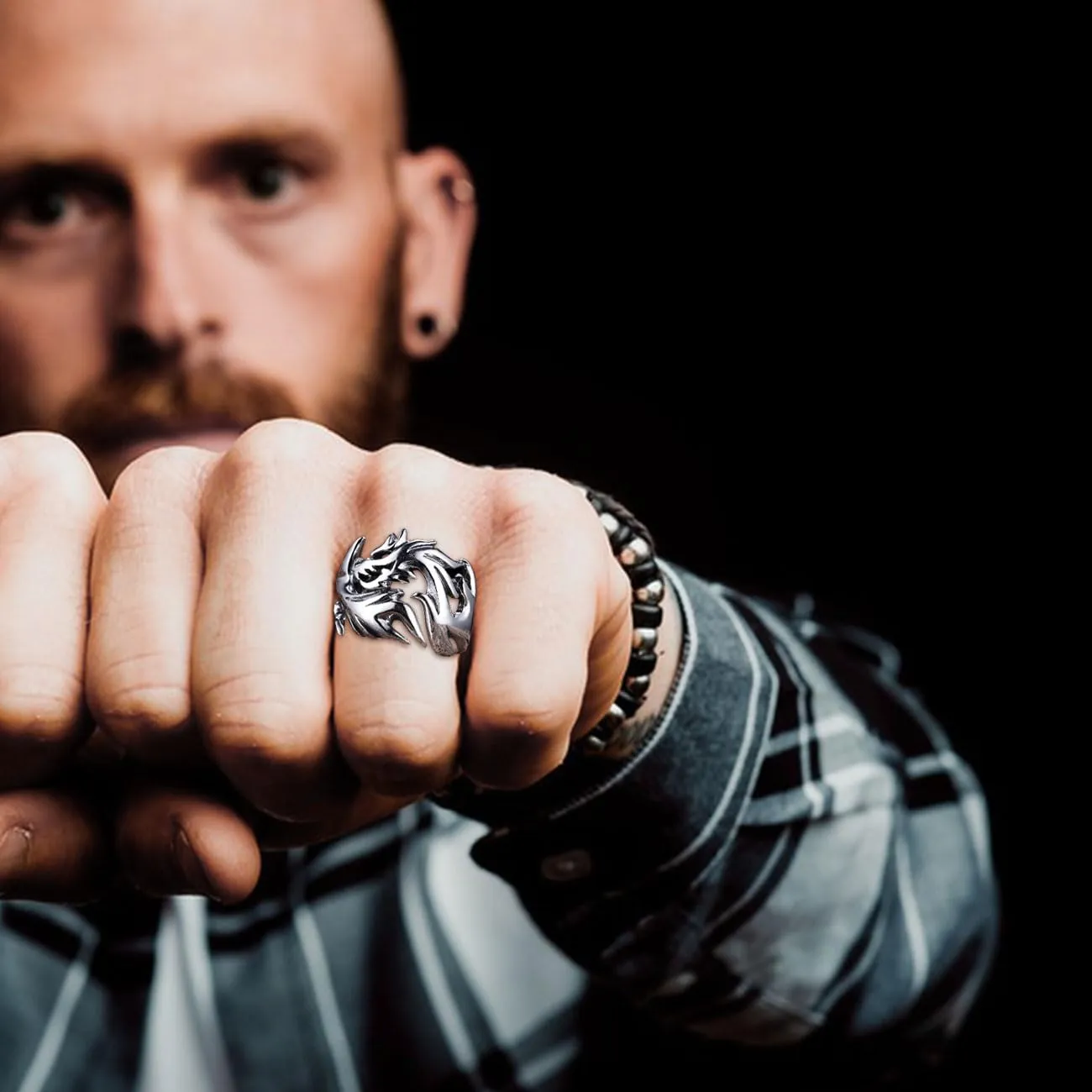 KONFEN Anello Uomo Vichingo Intagliati Regolabile, Anelli Aperti Vintage Hip Pop Gothic Punk Classic Gioielli dalla Struttura Pollice Mignolo Unica, Argento - immagine 7