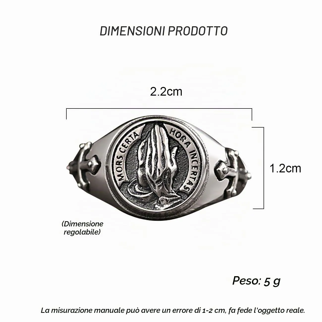 KONFEN Anello da Uomo con Mani in Preghiera, Vichingo Anelli Regolabili Intagliate per Uomo Materiale Ipoallergenico, Croce Vintage Hip Pop Aperti Gotico Punk Unico Texture Gioielli Uomo, Argento - immagine 3