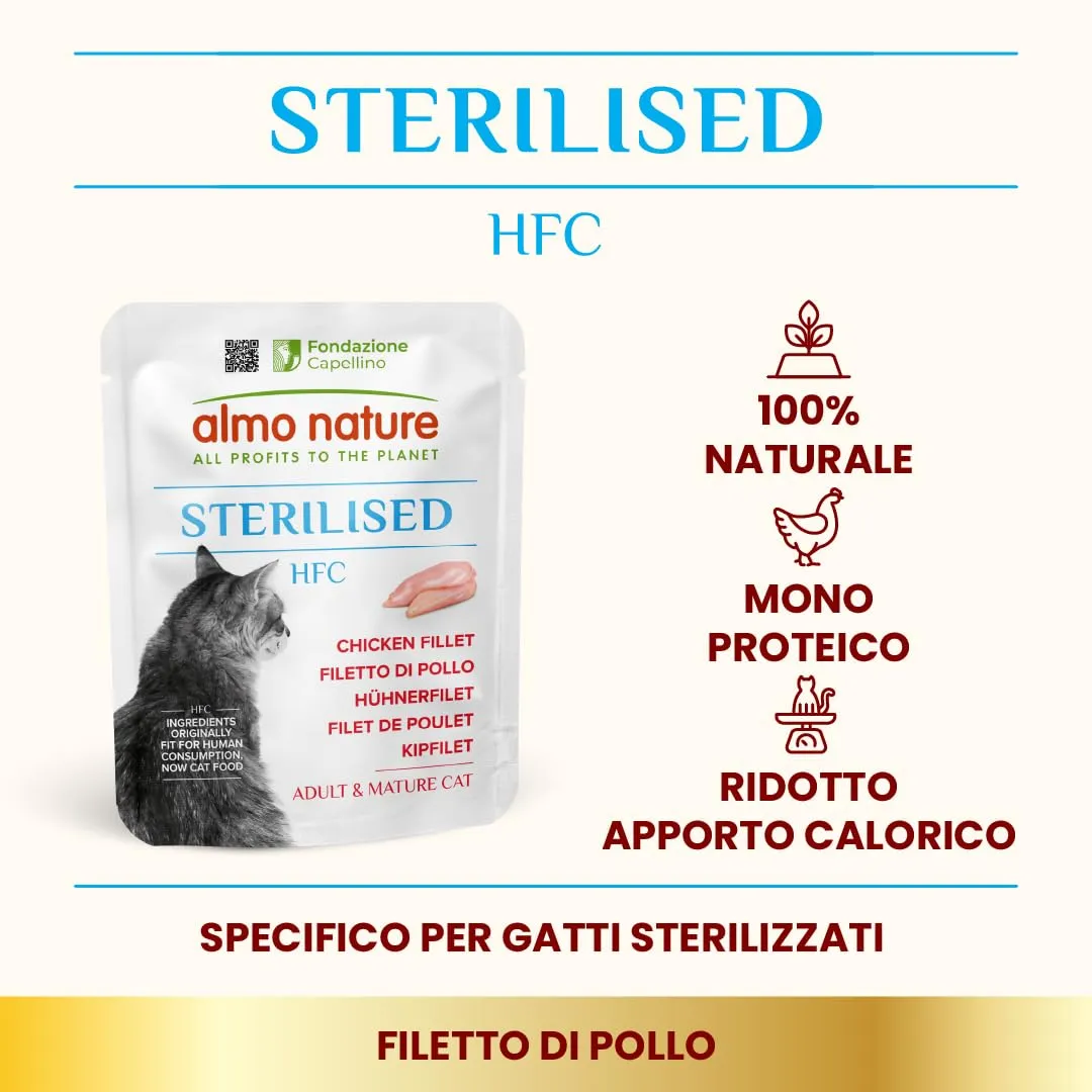 Almo Nature HFC Functional Sterilised - Alimento Umido per Gatti Adulti - Filetto di Pollo - Qualità Human Grade, Senza Glutine, Monoproteico - 50g, Confezione da 24 - immagine 2