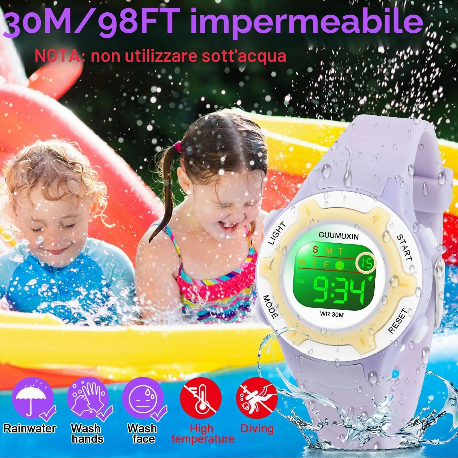 GUUMUXIN Orologio Digitale, 7 Luci Colorate, 3ATM Impermeabile, 5-16 Anni - immagine 2