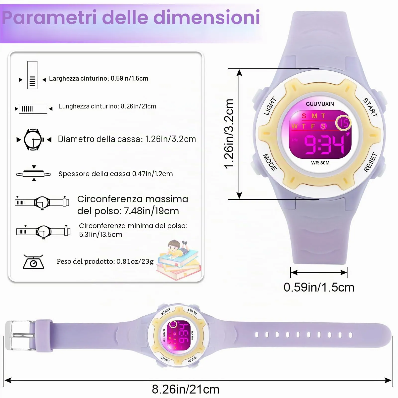 GUUMUXIN Orologio Digitale, 7 Luci Colorate, 3ATM Impermeabile, 5-16 Anni - immagine 5