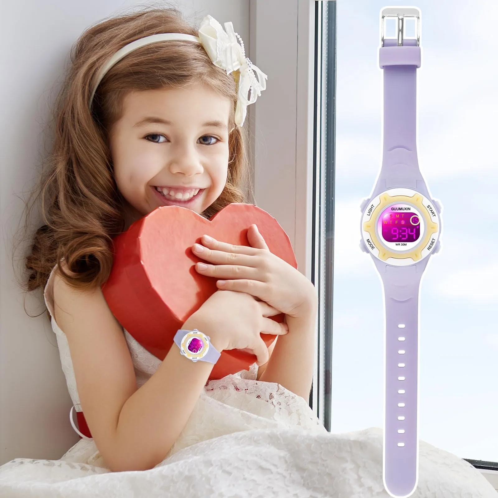 GUUMUXIN Orologio Digitale, 7 Luci Colorate, 3ATM Impermeabile, 5-16 Anni - immagine 6