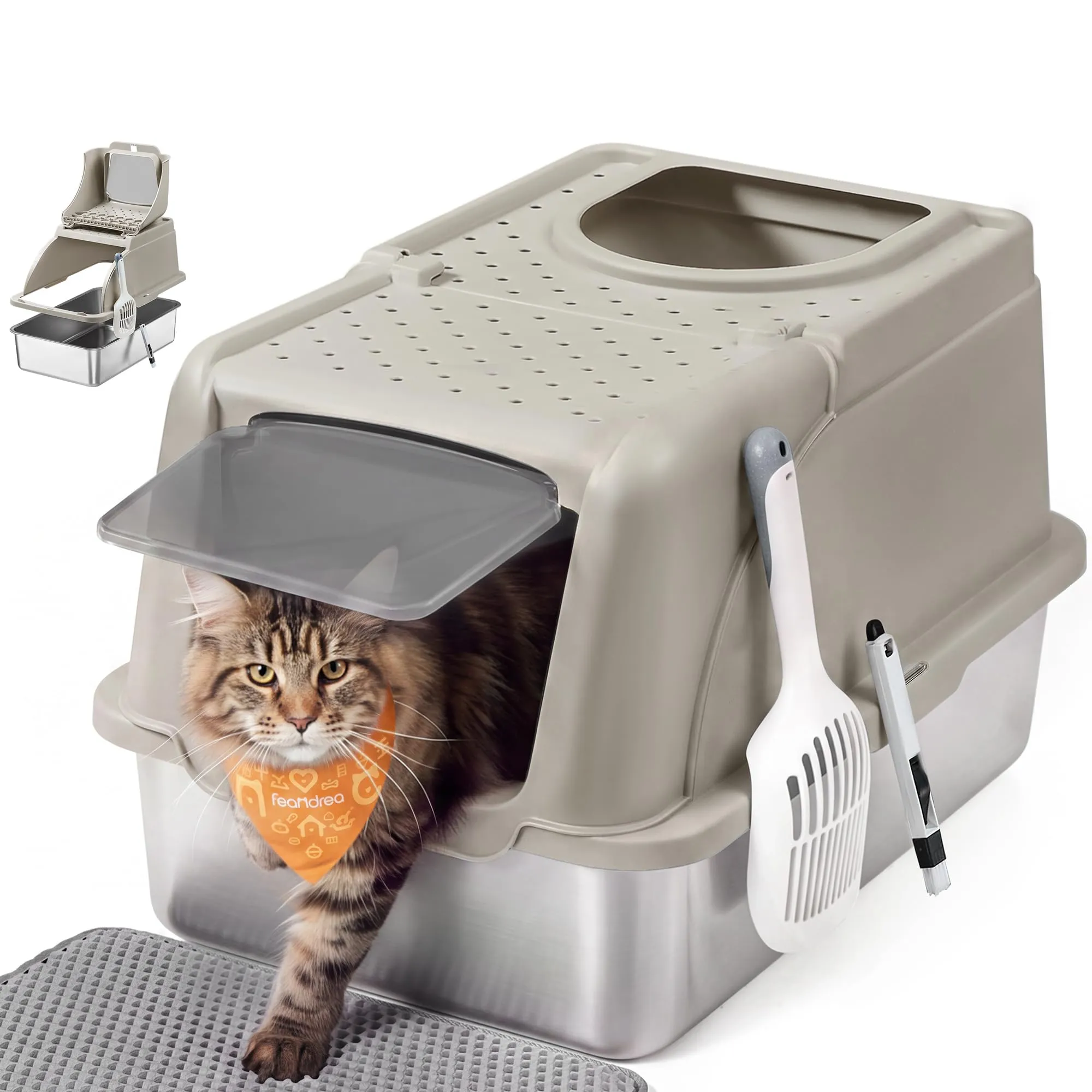 Feandrea Lettiera per Gatti Chiusa in Acciaio Inox, 61 x 40 x 36,5 cm - immagine 1