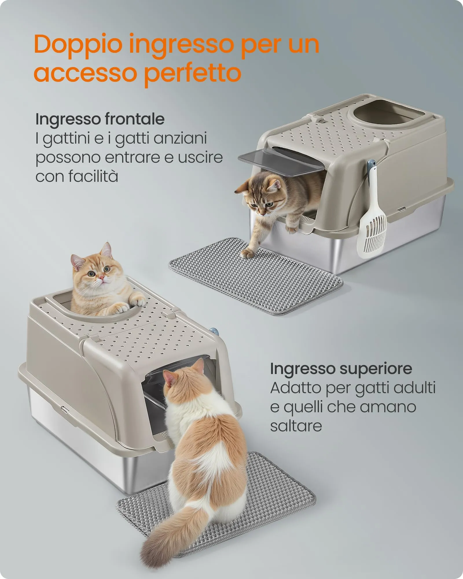 Feandrea Lettiera per Gatti Chiusa in Acciaio Inox, 61 x 40 x 36,5 cm - immagine 5
