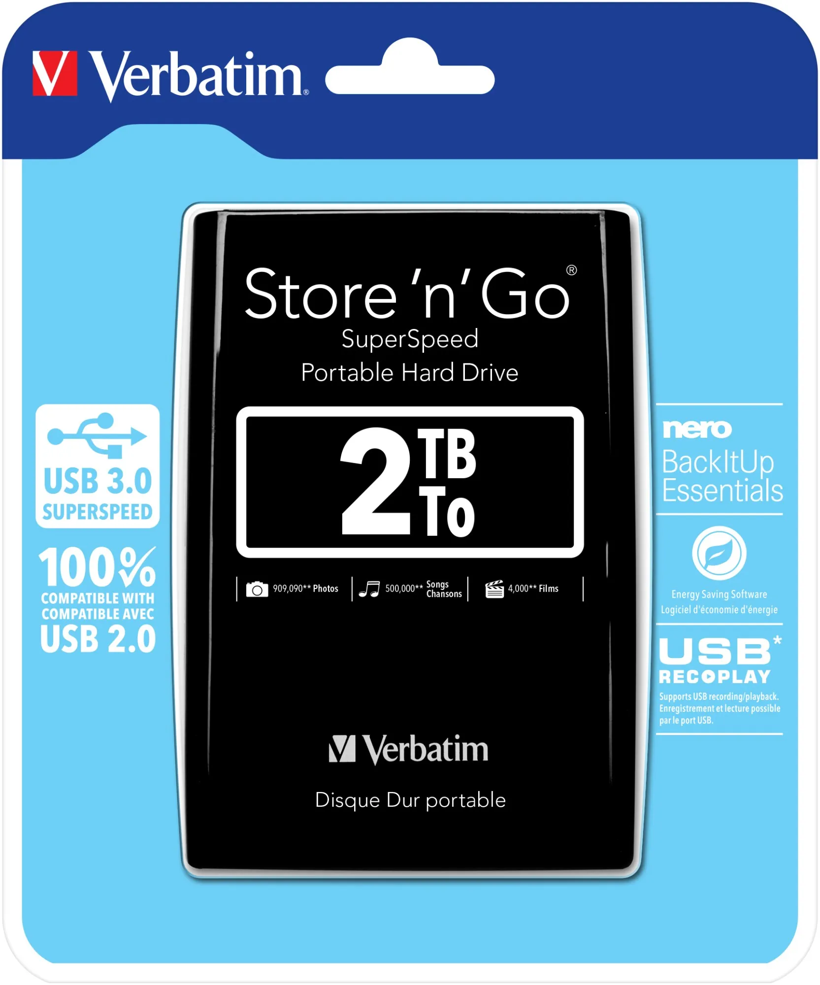 Verbatim Store 'n' Go 2 TB Hard Disk esterno da 25 USB 3.2 (Gen 1x1) Nero 53177 - immagine 1