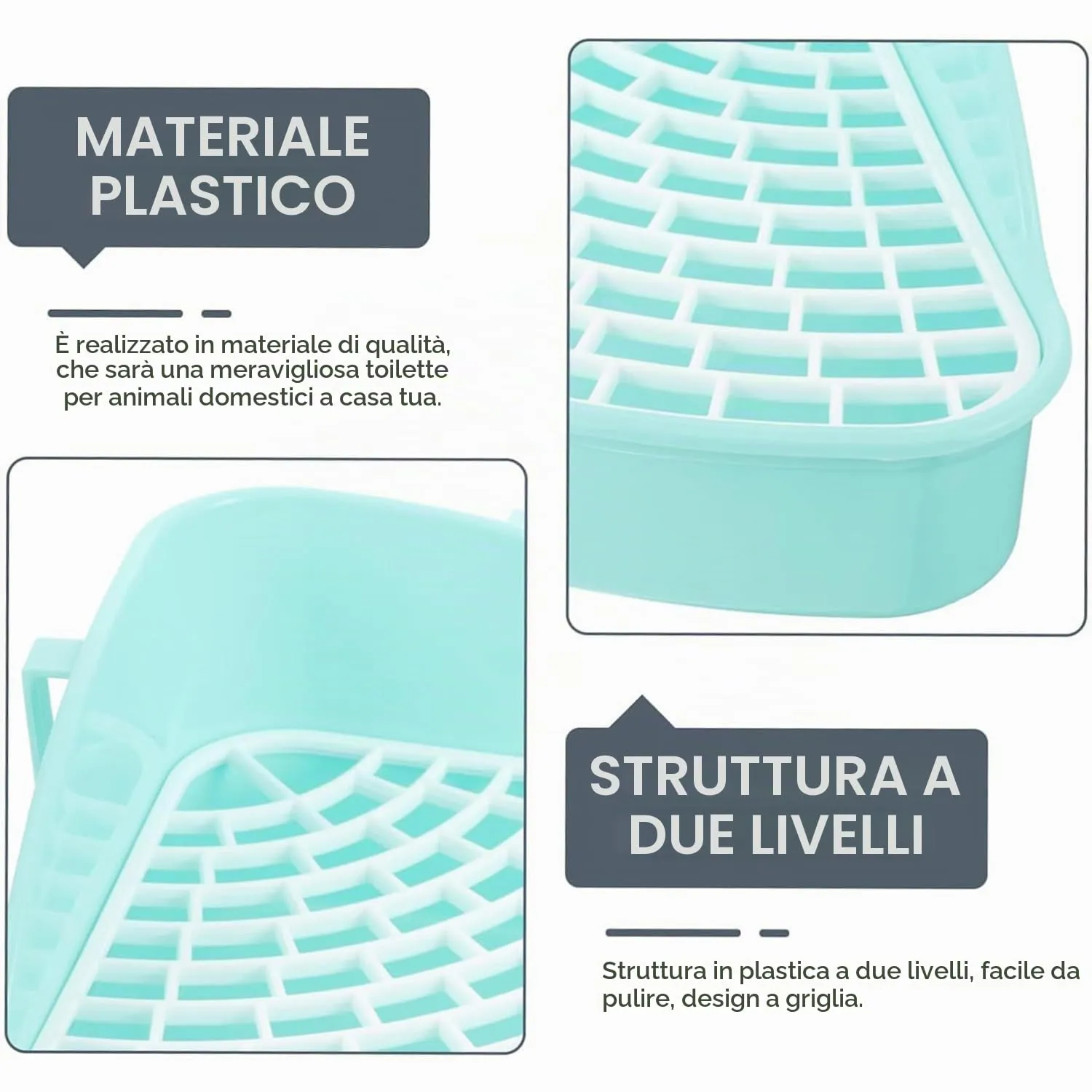 MEISO Toilette per Coniglio, Toilette per Animali Domestici, Vasino Addestrativo per Criceti, Toilette per Animali di Piccola Taglia di Triangolo per Coniglietti, Cincillà, Cavia (Blu) - immagine 3