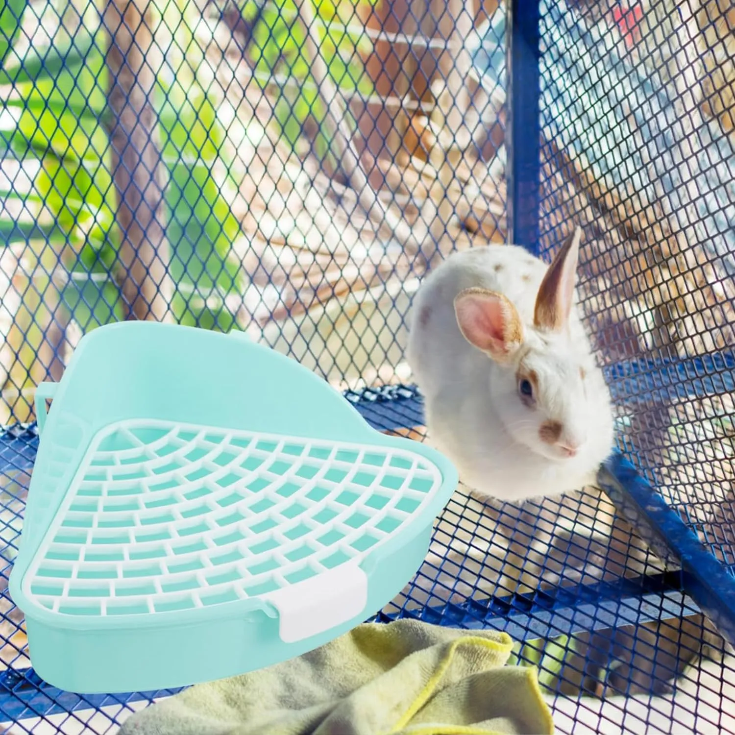 MEISO Toilette per Coniglio, Toilette per Animali Domestici, Vasino Addestrativo per Criceti, Toilette per Animali di Piccola Taglia di Triangolo per Coniglietti, Cincillà, Cavia (Blu) - immagine 4