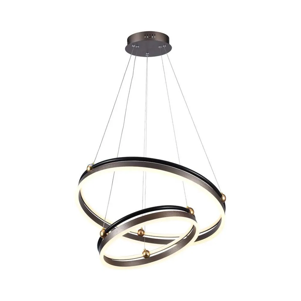 V-TAC Lampadario LED a Sospensione con 2 Cerchi 50W in Metallo Colore Caffè d: 62.5cm h: 110cm 3000K - immagine 1