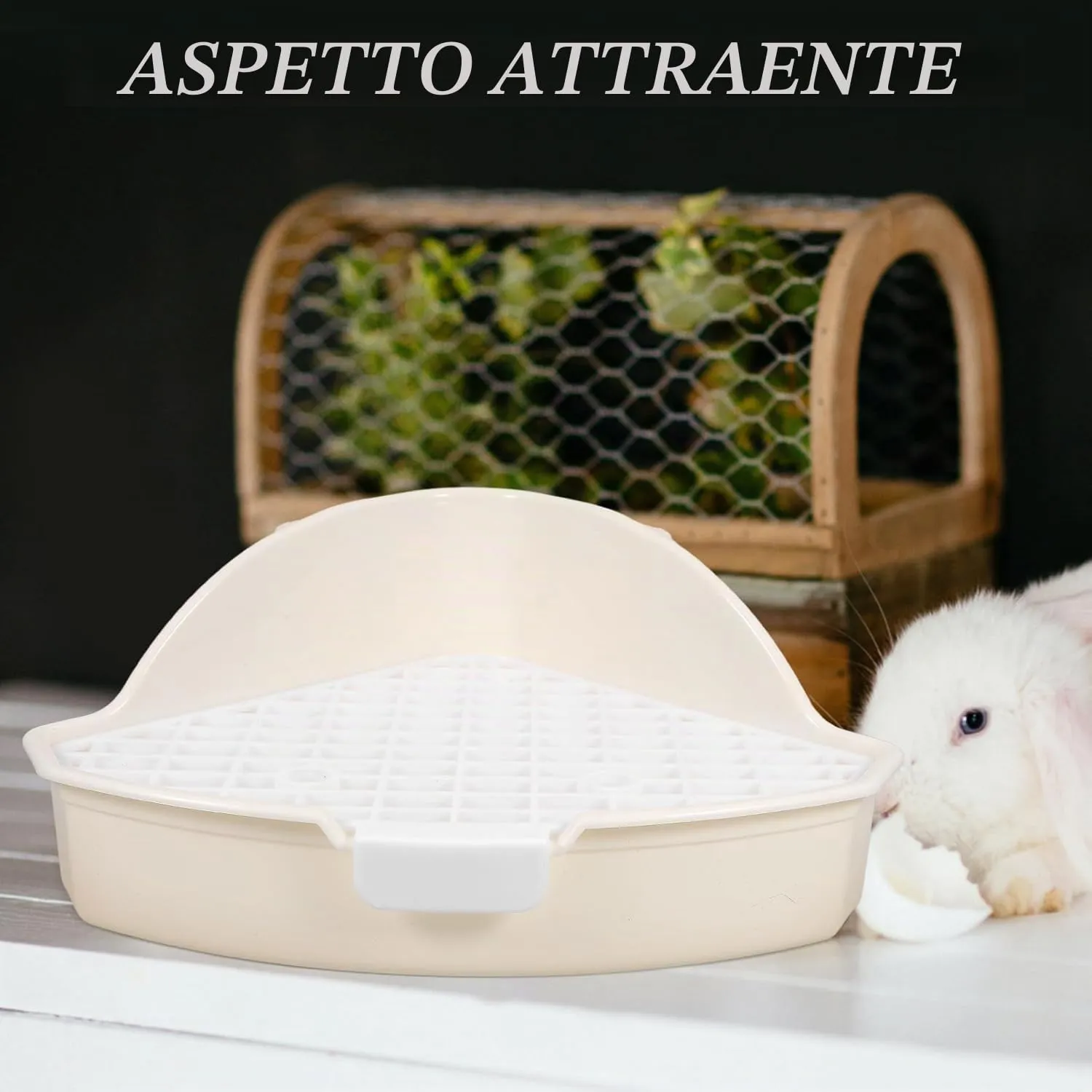 MEISO Toilette per Coniglio, Toilette per Animali Domestici, Vasino Addestrativo per Criceti, Toilette per Animali di Piccola Taglia di Triangolo per Coniglietti, Cincillà, Cavia (Bianco) - immagine 3
