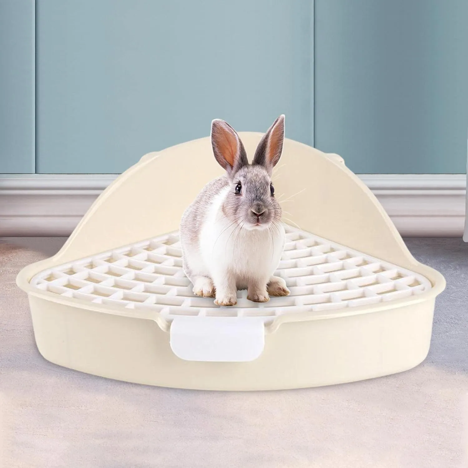 MEISO Toilette per Coniglio, Toilette per Animali Domestici, Vasino Addestrativo per Criceti, Toilette per Animali di Piccola Taglia di Triangolo per Coniglietti, Cincillà, Cavia (Bianco) - immagine 4