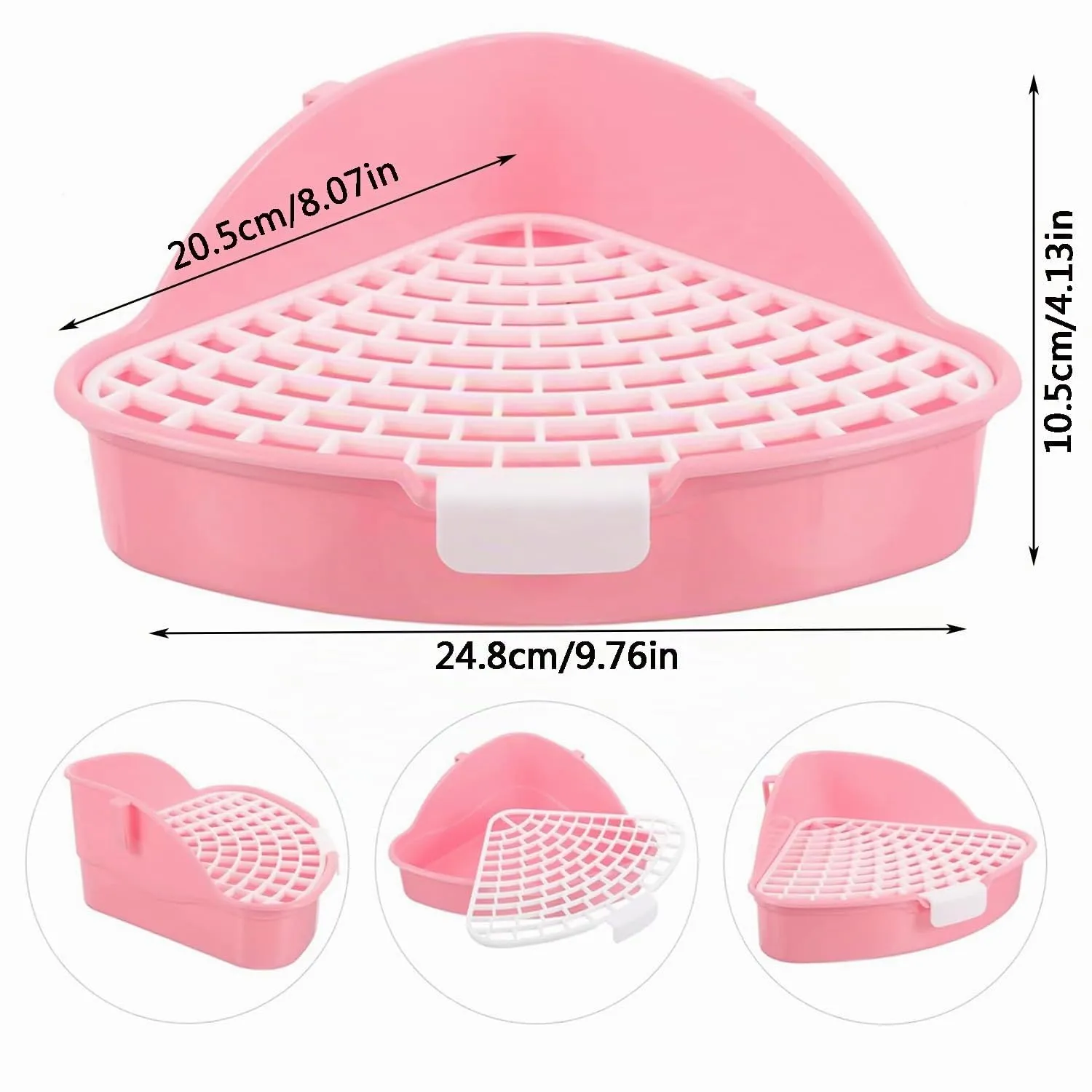 MEISO Toilette per Coniglio, Toilette per Animali Domestici, Vasino Addestrativo per Criceti, Toilette per Animali di Piccola Taglia di Triangolo per Coniglietti, Cincillà, Cavia (Rosa) - immagine 2