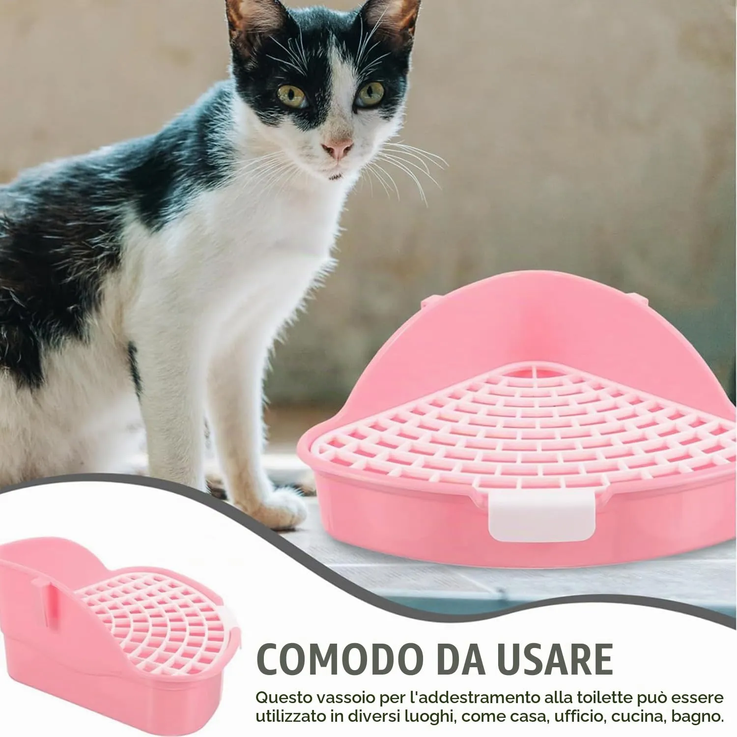MEISO Toilette per Coniglio, Toilette per Animali Domestici, Vasino Addestrativo per Criceti, Toilette per Animali di Piccola Taglia di Triangolo per Coniglietti, Cincillà, Cavia (Rosa) - immagine 5
