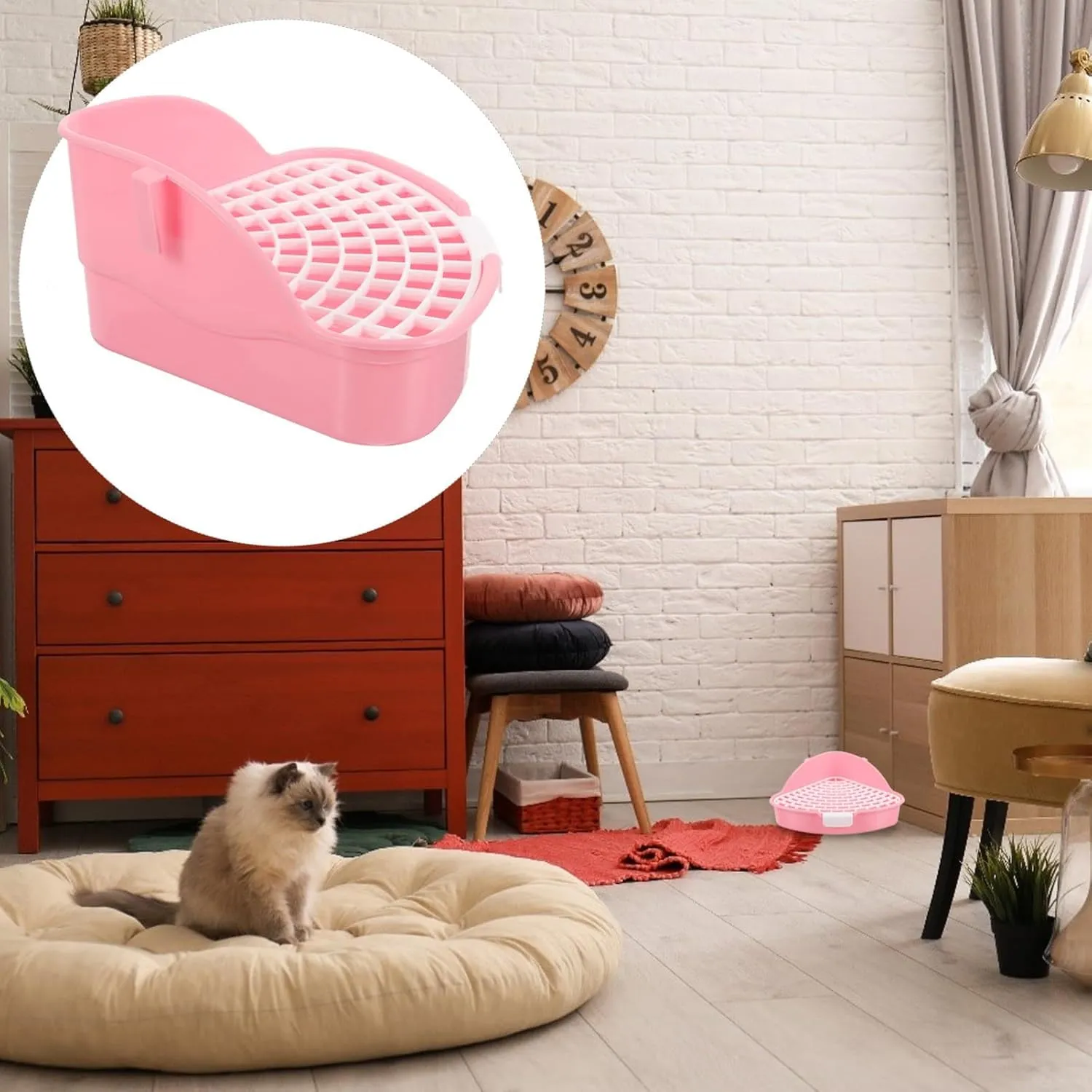 MEISO Toilette per Coniglio, Toilette per Animali Domestici, Vasino Addestrativo per Criceti, Toilette per Animali di Piccola Taglia di Triangolo per Coniglietti, Cincillà, Cavia (Rosa) - immagine 6