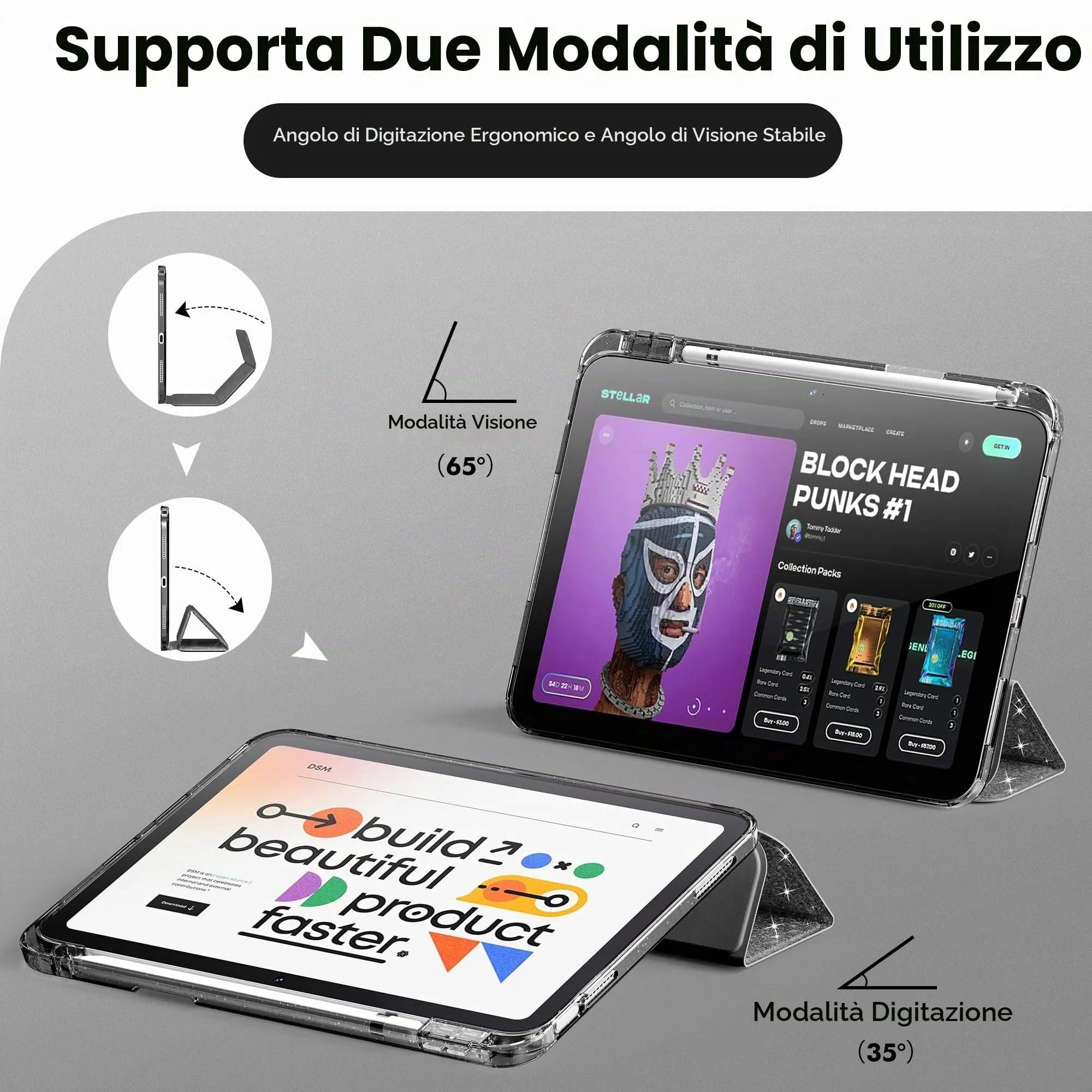INFILAND Custodia per iPad 11 Generazione A16 11 Pollici 2025/iPad 10 Generazione 10,9 Pollici 2022,Glitterata con Retro Trasparente Brillante, Portapenne, per Bambini e Ragazze (nero) - immagine 8