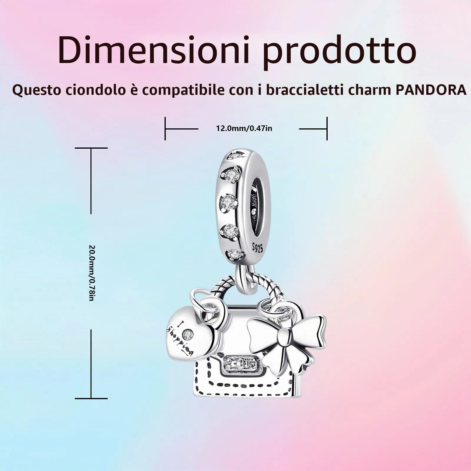 XWN Ciondolo Argento Sterling 925 con Cubic Zirconia Pendenti per Pandora Braccialetti, Compatibile con Braccialetti e Collane europei, perfetto Regali per Moglie e Ragazze - immagine 2