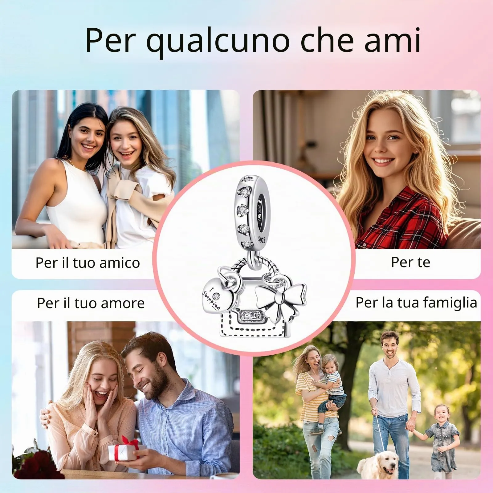 XWN Ciondolo Argento Sterling 925 con Cubic Zirconia Pendenti per Pandora Braccialetti, Compatibile con Braccialetti e Collane europei, perfetto Regali per Moglie e Ragazze - immagine 7