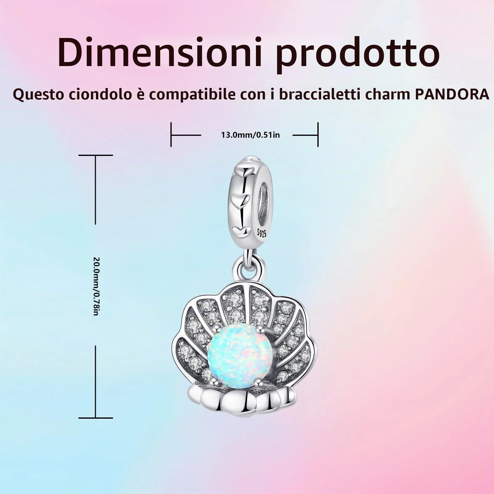 XWN Ciondolo Argento Sterling 925 con Cubic Zirconia Pendenti per Pandora Braccialetti, Compatibile con Braccialetti e Collane europei, perfetto Regali per Moglie e Ragazze - immagine 2