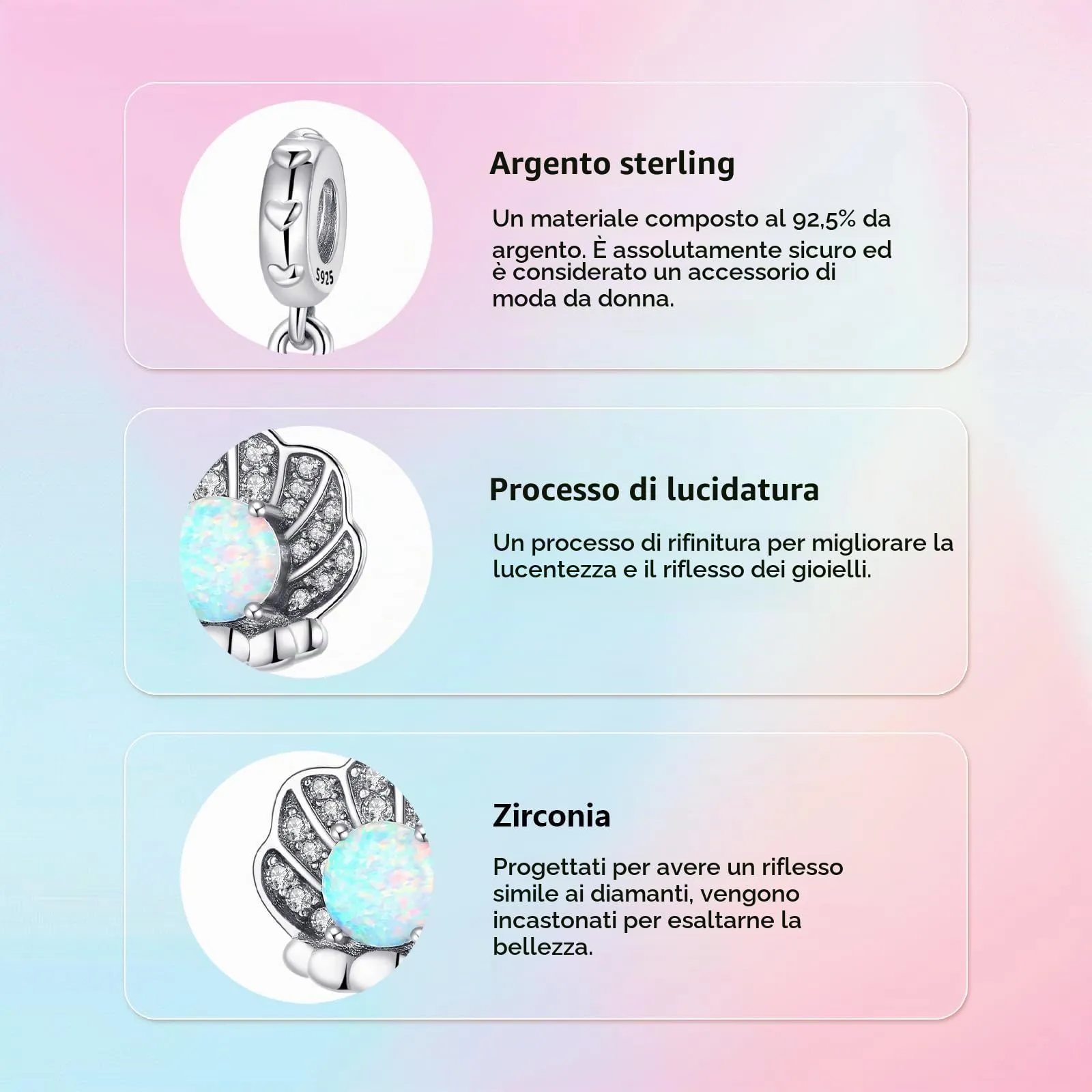 XWN Ciondolo Argento Sterling 925 con Cubic Zirconia Pendenti per Pandora Braccialetti, Compatibile con Braccialetti e Collane europei, perfetto Regali per Moglie e Ragazze - immagine 3