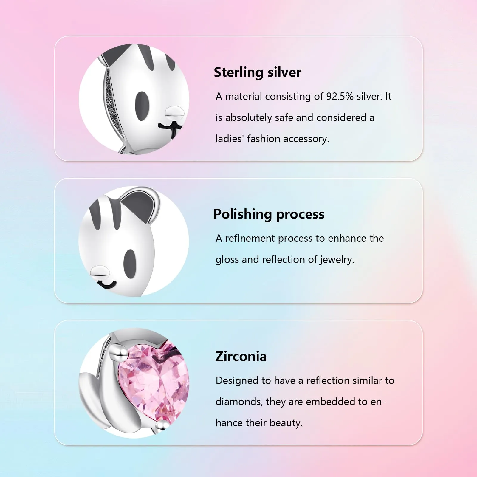 XWN Ciondolo Argento Sterling 925 con Cubic Zirconia Pendenti per Pandora Braccialetti, Compatibile con Braccialetti e Collane europei, perfetto Regali per Moglie e Ragazze - immagine 3
