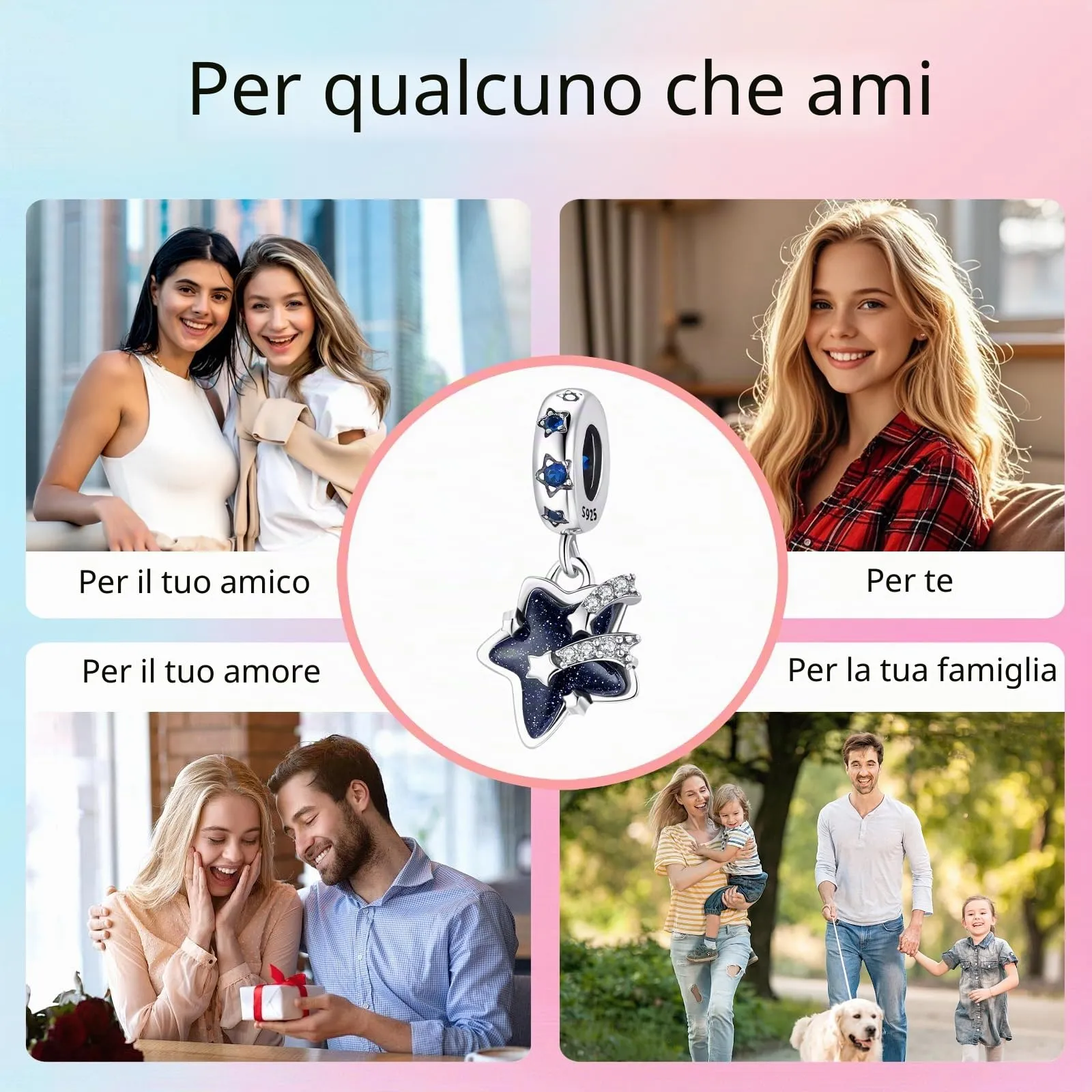 XWN Ciondolo Argento Sterling 925 con Cubic Zirconia Pendenti per Pandora Braccialetti, Compatibile con Braccialetti e Collane europei, perfetto Regali per Moglie e Ragazze - immagine 7