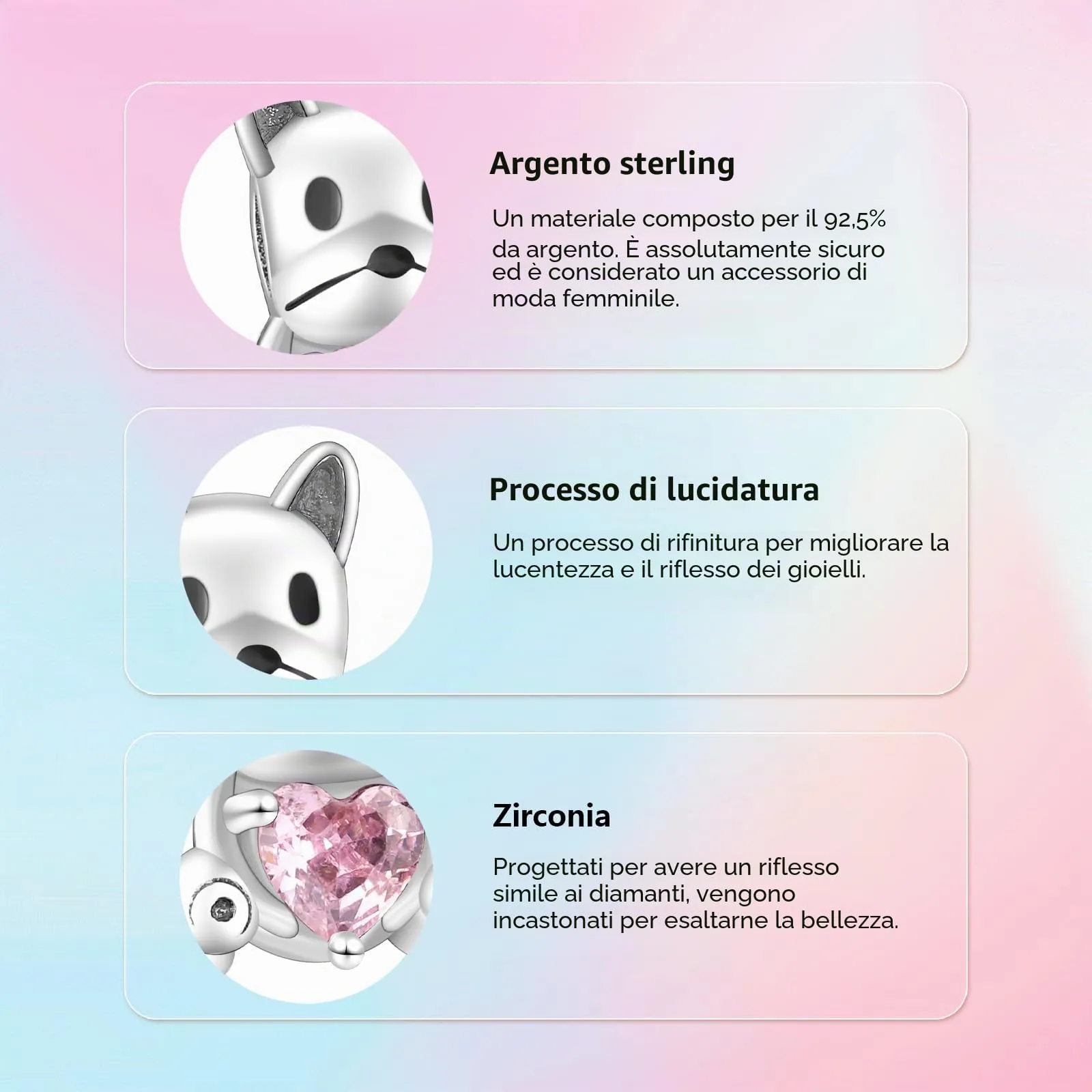 XWN Ciondolo Argento Sterling 925 con Cubic Zirconia Pendenti per Pandora Braccialetti, Compatibile con Braccialetti e Collane europei, perfetto Regali per Moglie e Ragazze - immagine 3