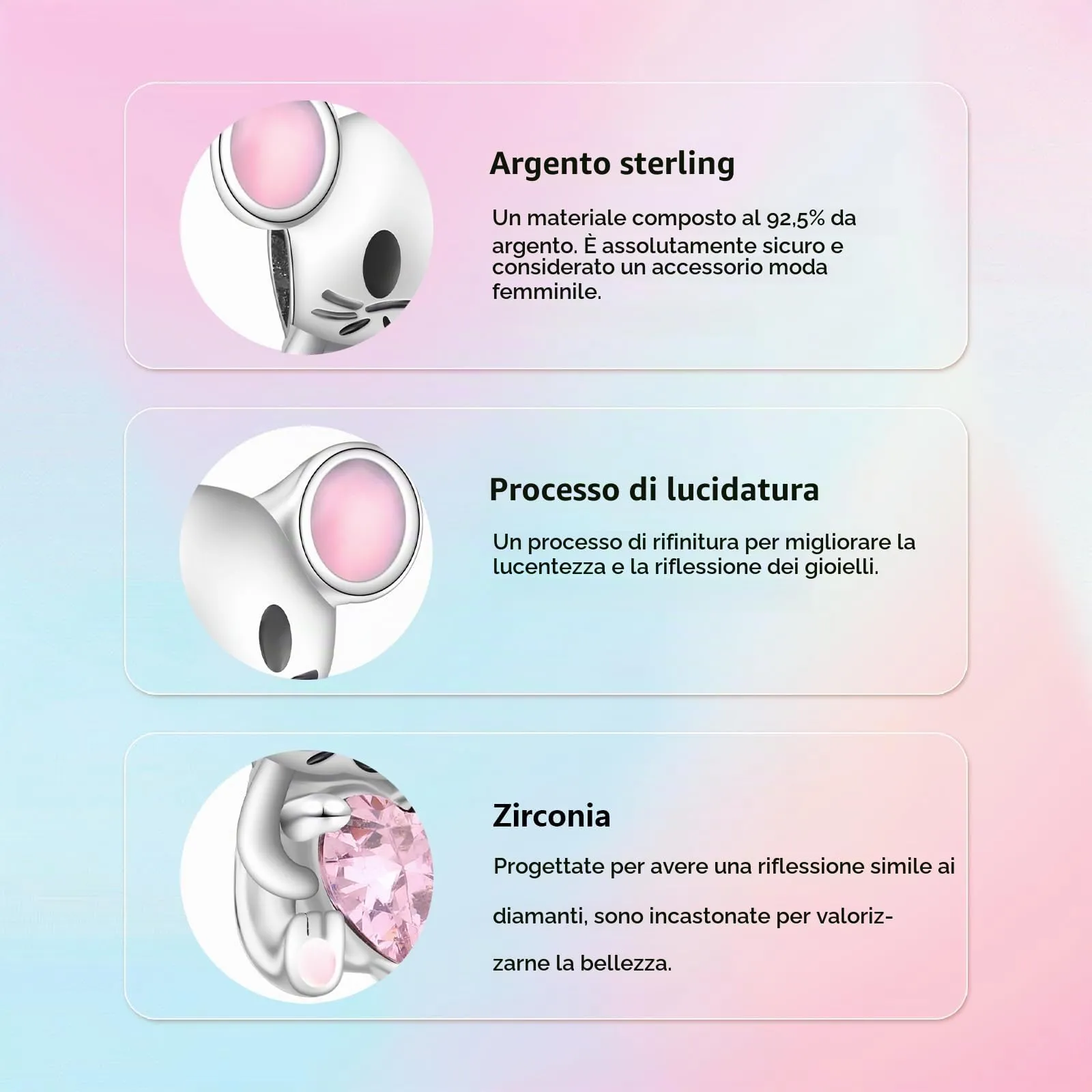 XWN Ciondolo Argento Sterling 925 con Cubic Zirconia Pendenti per Pandora Braccialetti, Compatibile con Braccialetti e Collane europei, perfetto Regali per Moglie e Ragazze - immagine 3