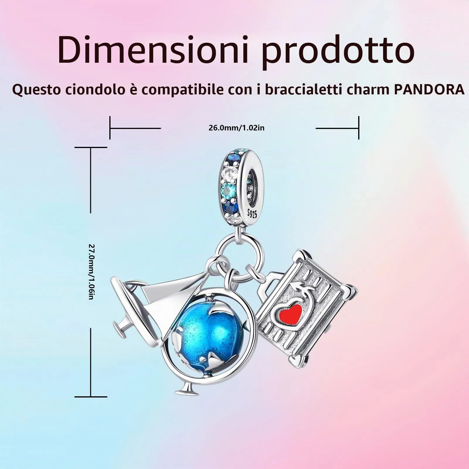 XWN Ciondolo Argento Sterling 925 con Cubic Zirconia Pendenti per Pandora Braccialetti, Compatibile con Braccialetti e Collane europei, perfetto Regali per Moglie e Ragazze - immagine 2