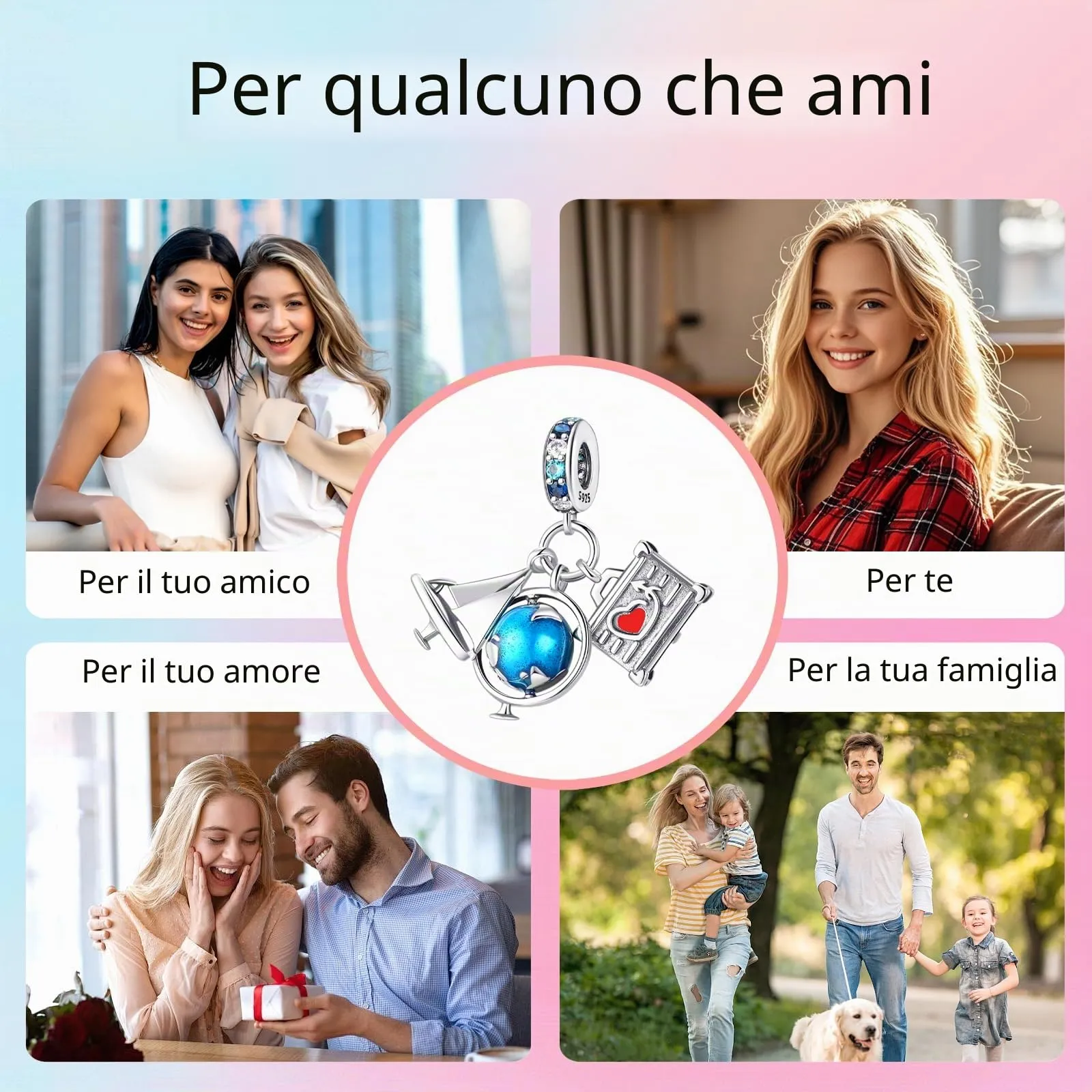 XWN Ciondolo Argento Sterling 925 con Cubic Zirconia Pendenti per Pandora Braccialetti, Compatibile con Braccialetti e Collane europei, perfetto Regali per Moglie e Ragazze - immagine 7
