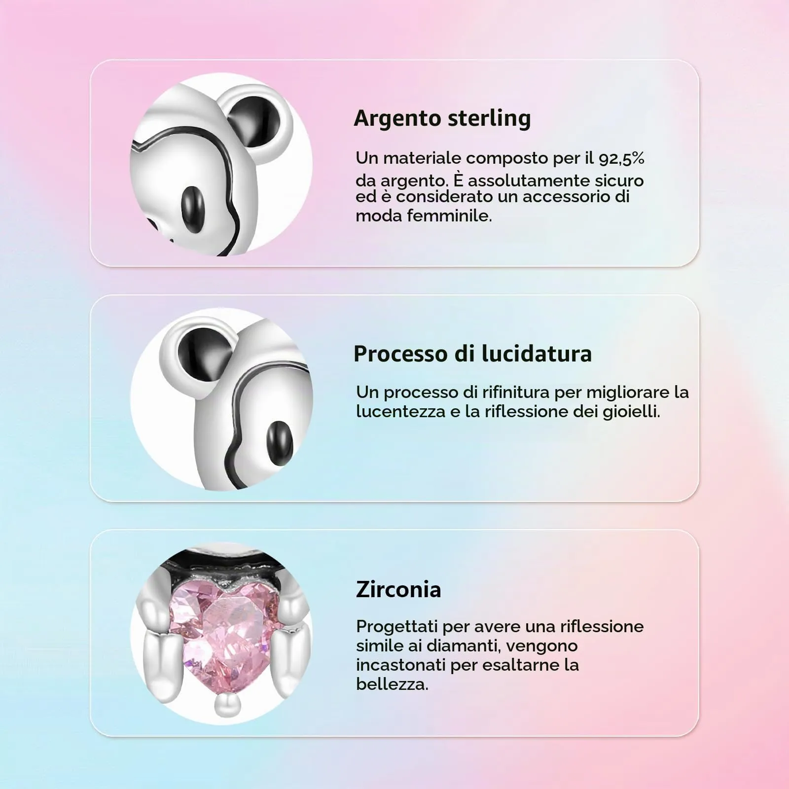 XWN Ciondolo Argento Sterling 925 con Cubic Zirconia Pendenti per Pandora Braccialetti, Compatibile con Braccialetti e Collane europei, perfetto Regali per Moglie e Ragazze - immagine 3